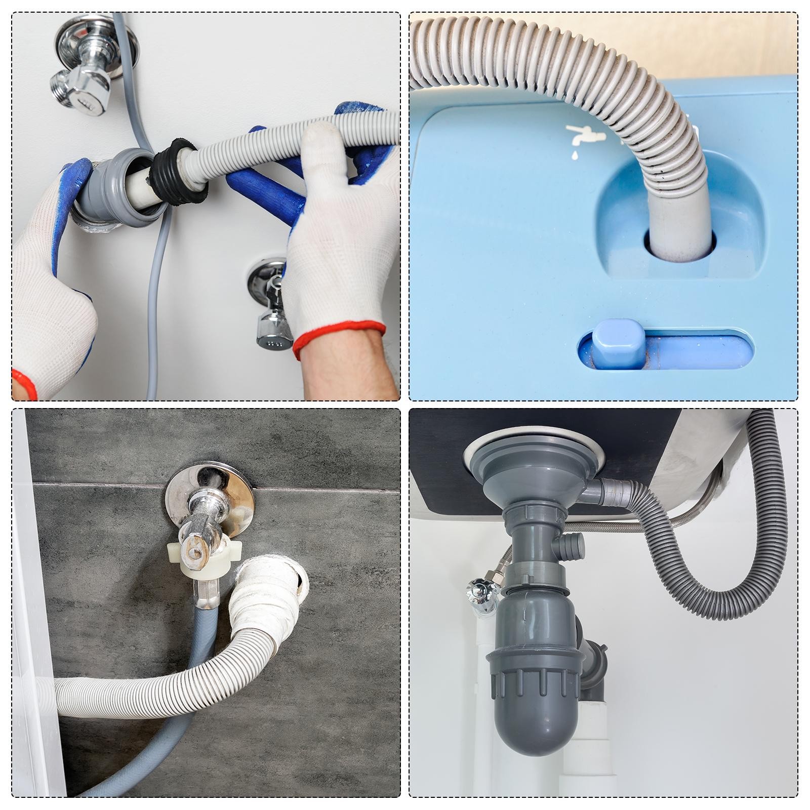 Washing Machine Drain Hose 0.8m 2.62ft White with 3 Clamps