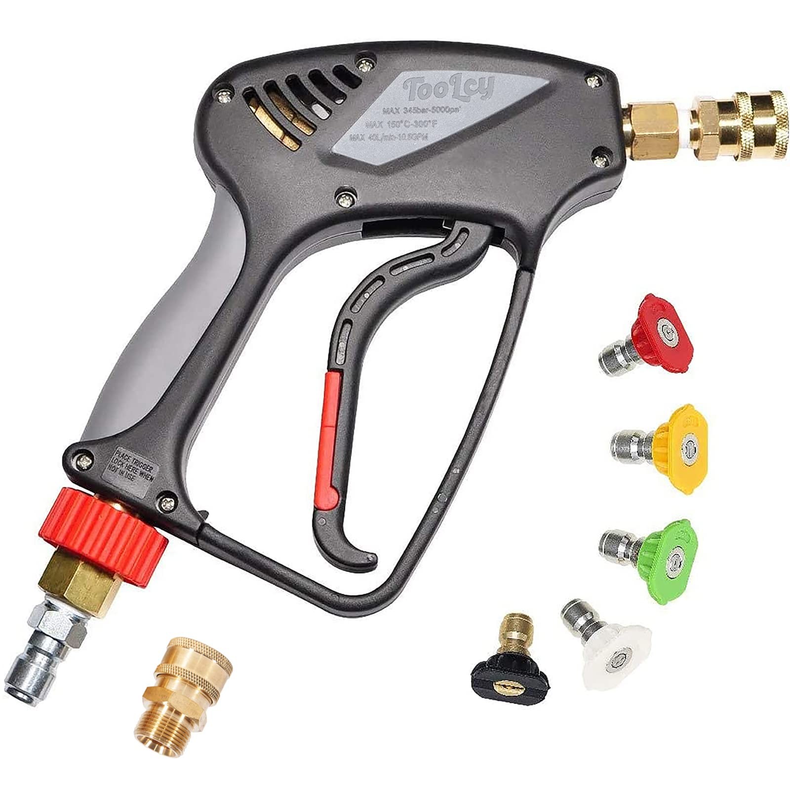 Pressure Washer Gun 3/8Inch 5000 PSI 360 Swivel 5 Nozzles QC Adapter EPA ULBlack
