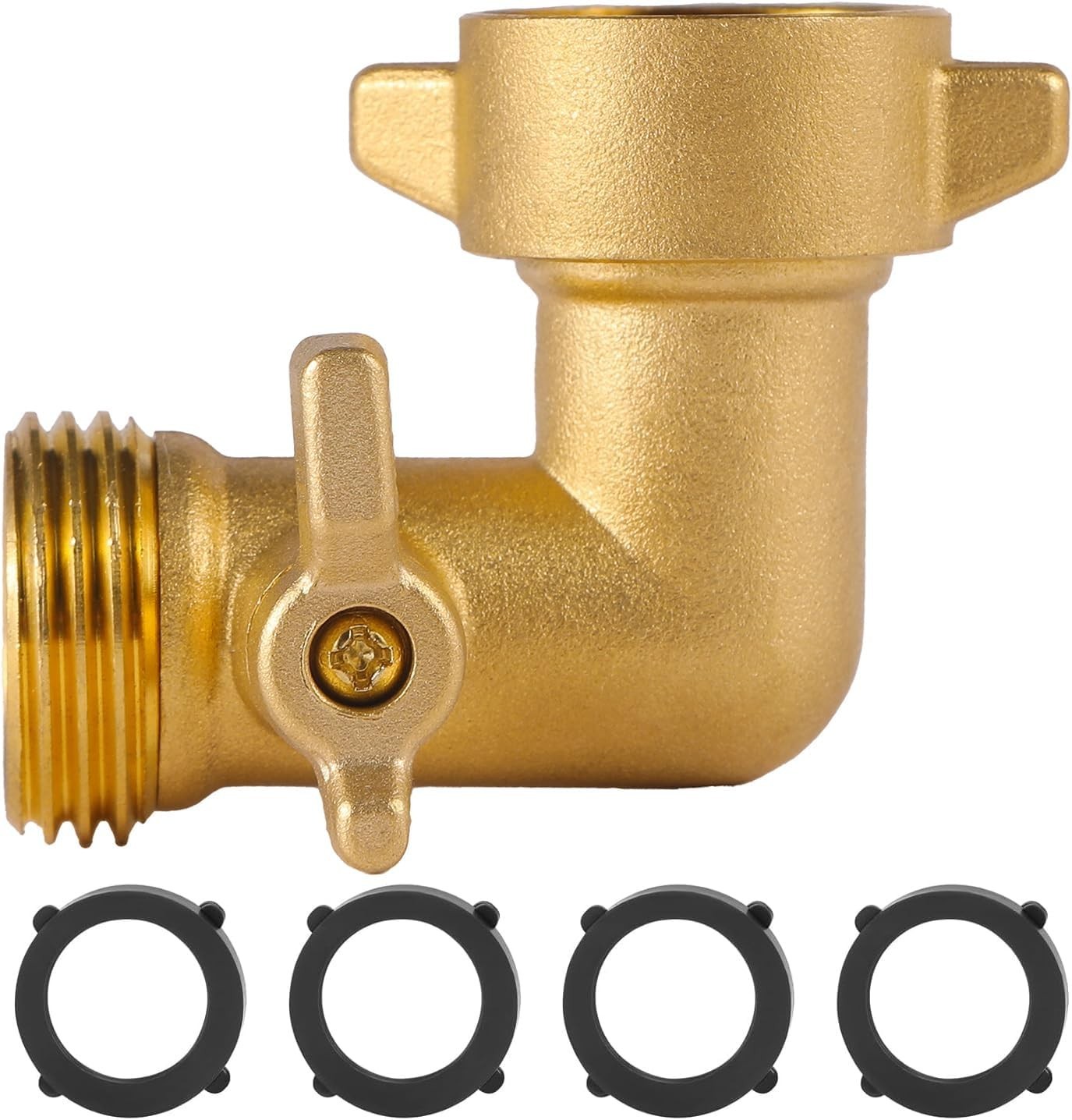 Xiny Tool 90 Degree Garden Hose Adapter with Shut Off Valves, 3/4″ Solid Brass G