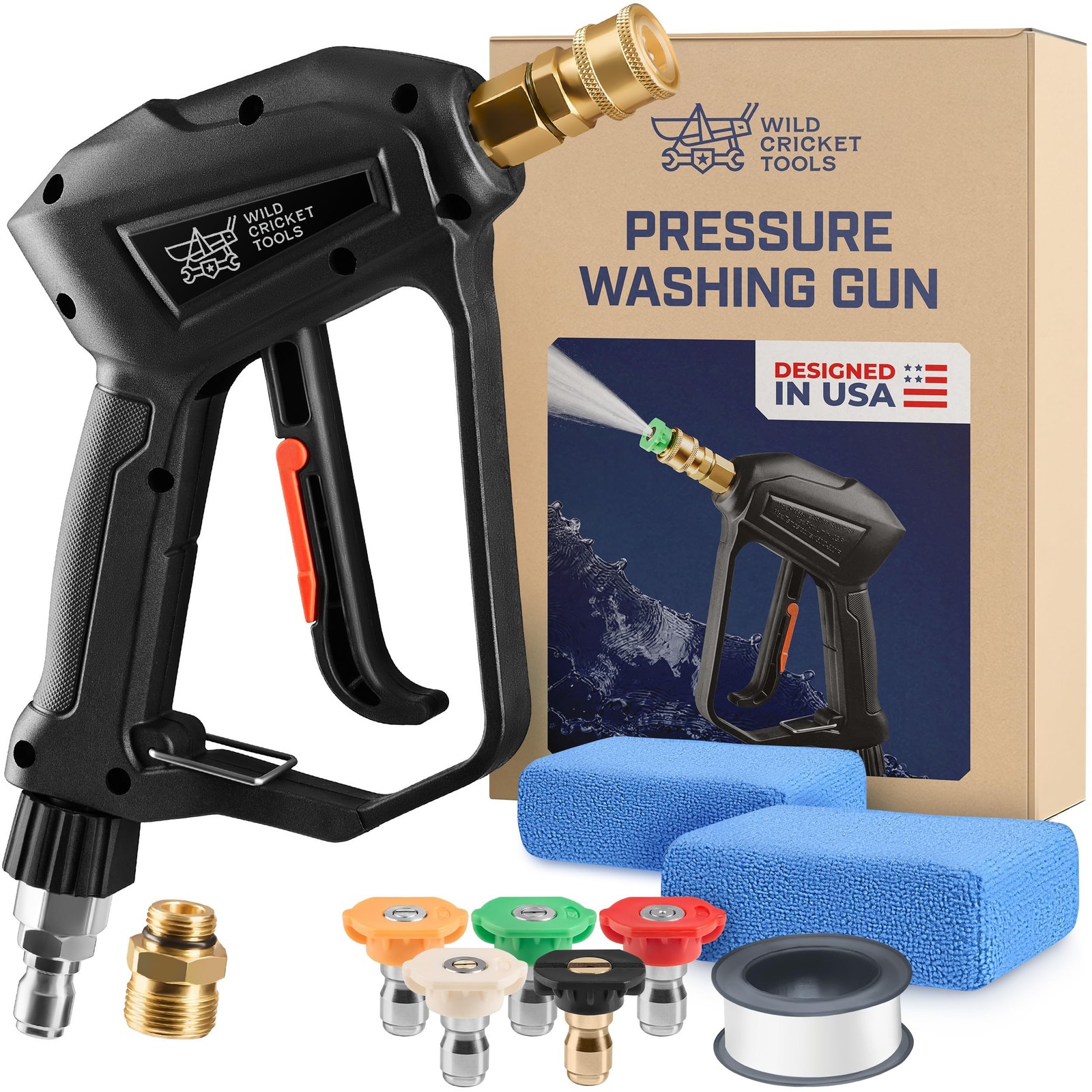 Wild Cricket Tools® Short Pressure Washer Gun 5000 PSI, 3/8″ QC & M22-14mm