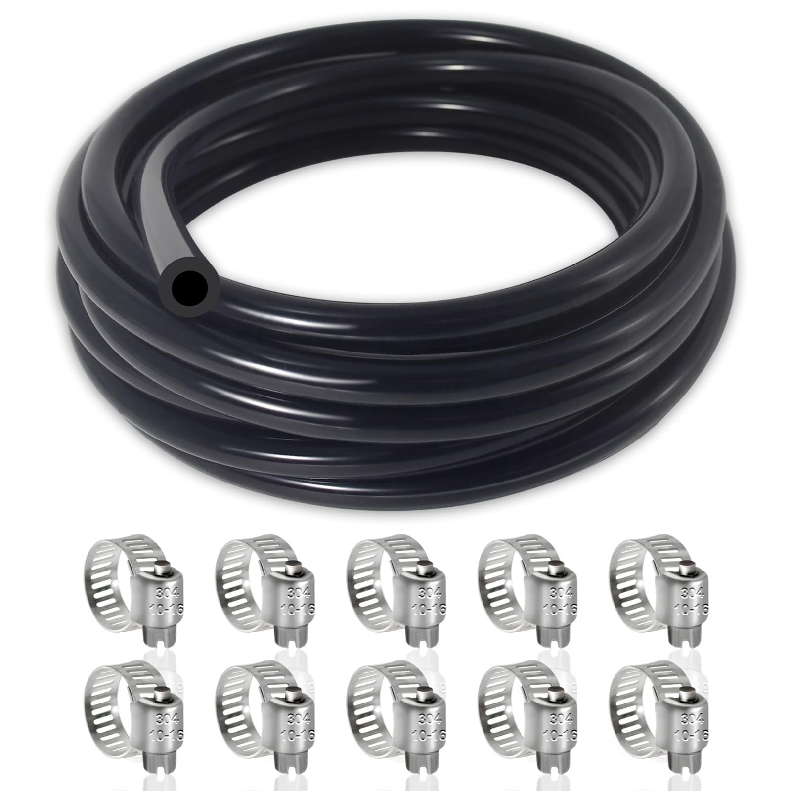 GEPHYNM Vacuum Hose Automotive, 10 3/8″ (10mm) – 10FT with 10 Clamps, Black