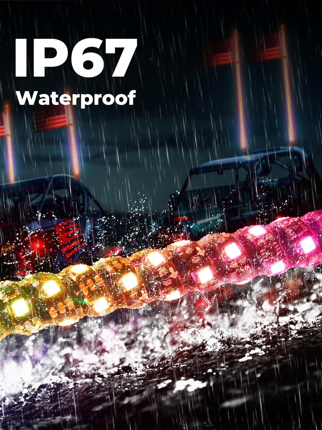 2Pc 3Ft Bluetooth Whip Lights for Side by Side, Turning Signal Function Compatib