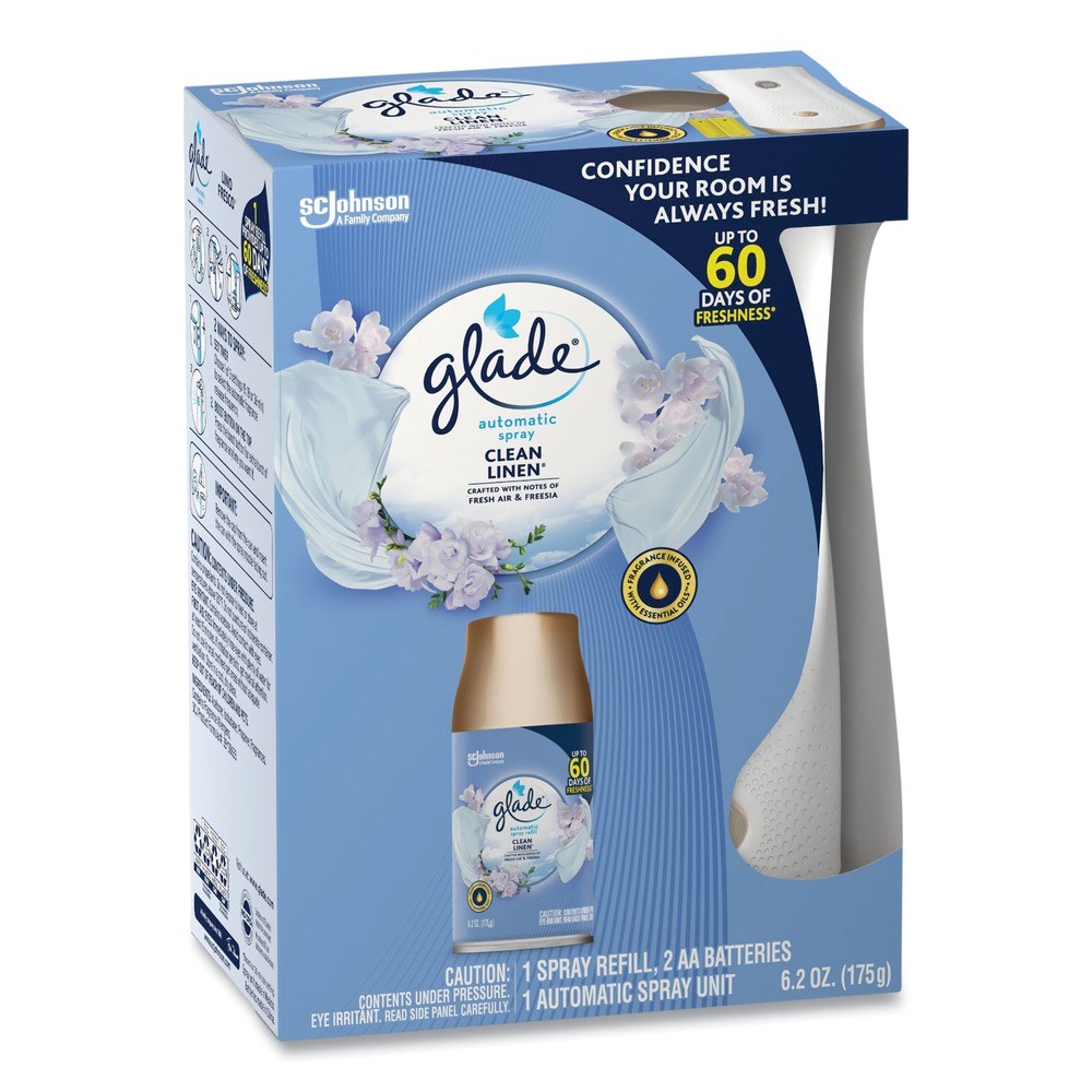 Glade 310916 Clean Linen Automatic Spray Starter Kit – White/Gold (4/Kit) New