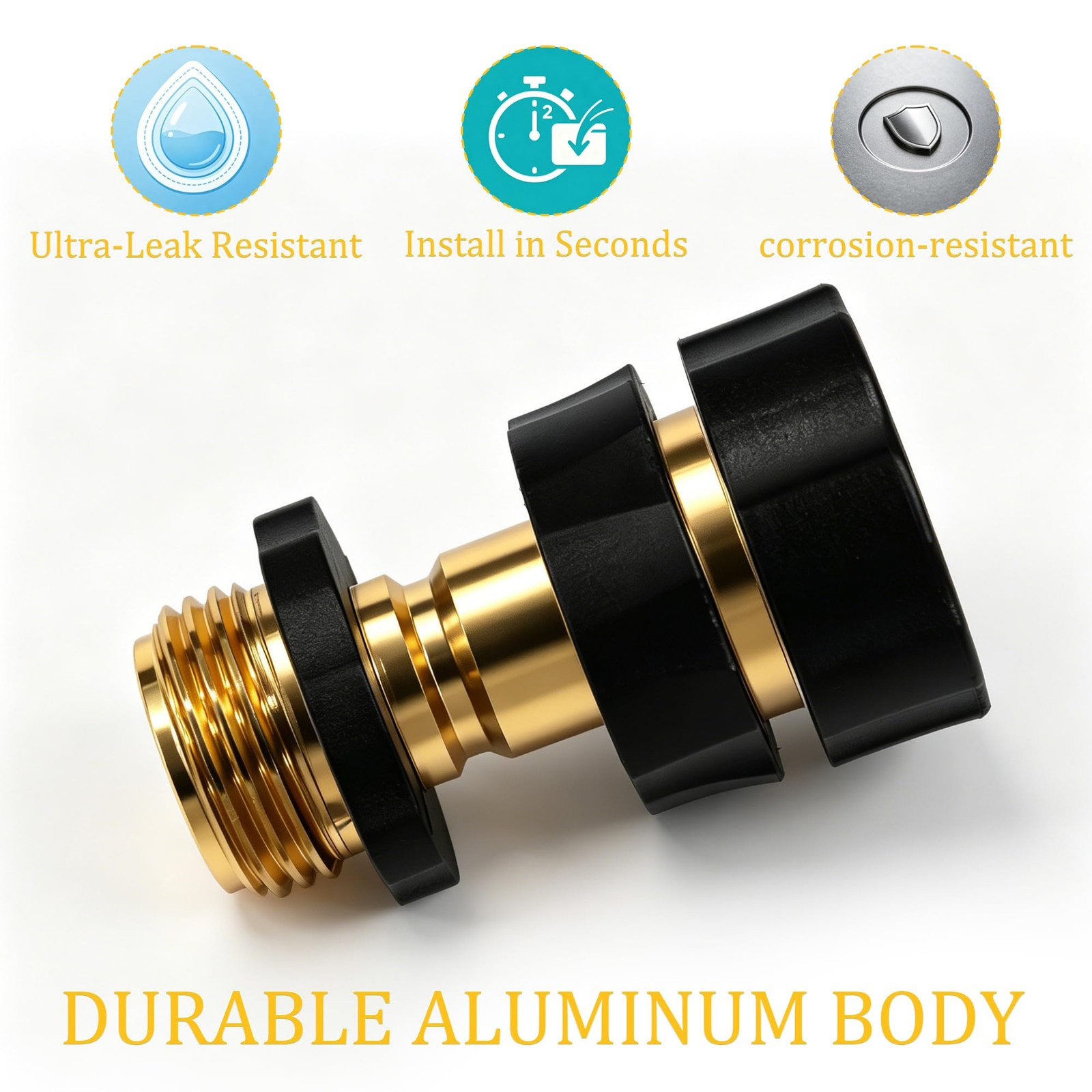 3/4 Inch Garden Hose Quick Connect, Aluminum 4pack, Brass, Black