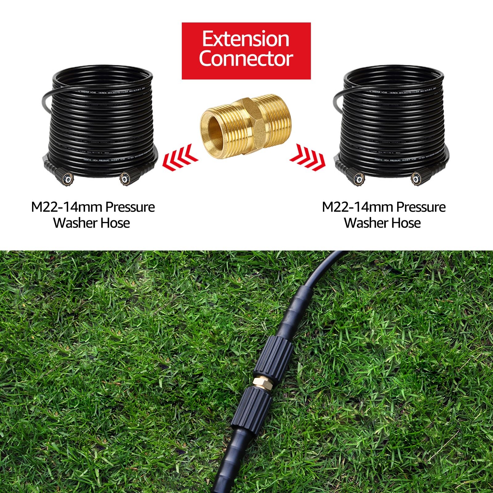 YAMATIC Pressure Washer Hose Connector, Solid Brass Double 1pcs, Golden