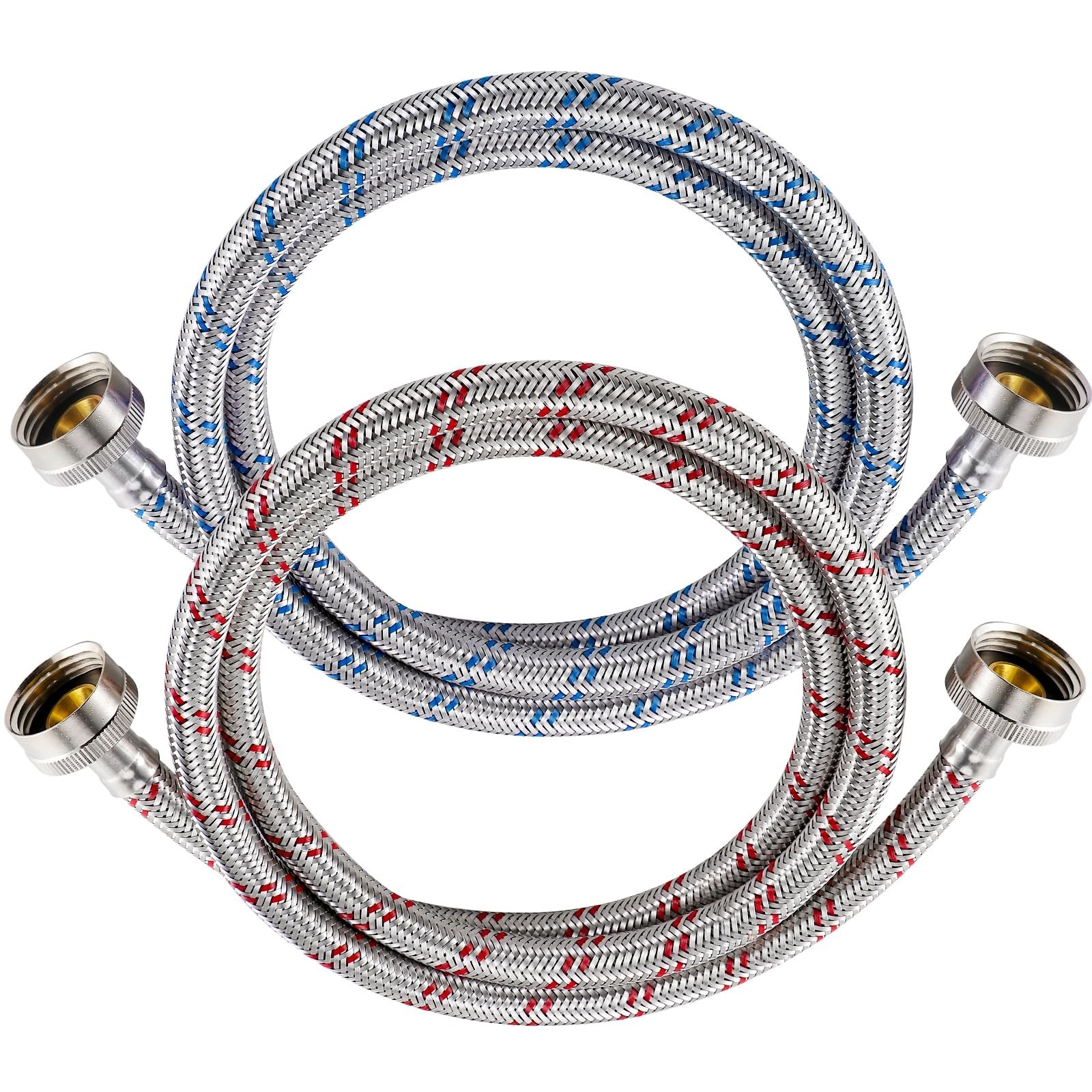 4 Ft Washing Machine Hoses, 2 Packs Premium Stainless Steel Washer Hoses Burs…