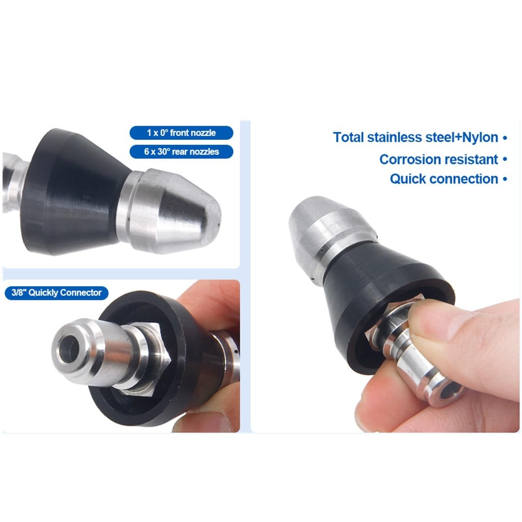 MIZORLIE Pressure Washer Sewer Jetter Nozzle with Stainless Steel, back3/8