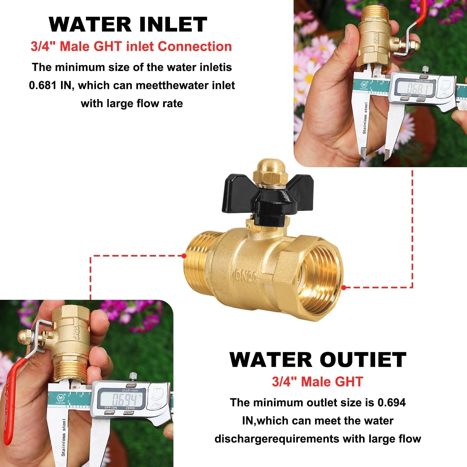Garden Hose Brass Shut Off Valve Full Flow, No Butterfly Handle