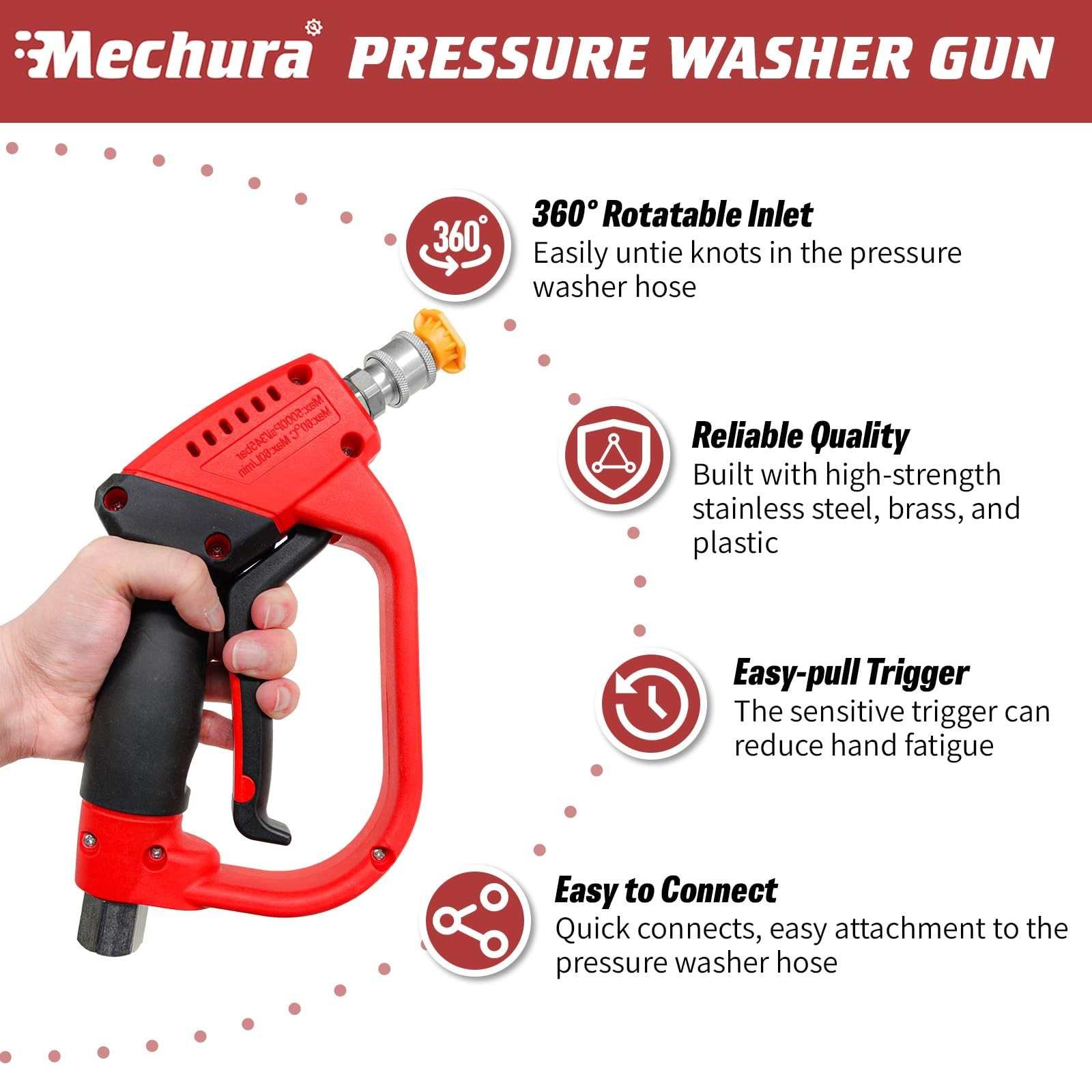 Pressure Washer Gun 5000 PSI, 360° Swivel Gun, Pressure Washer Accessories