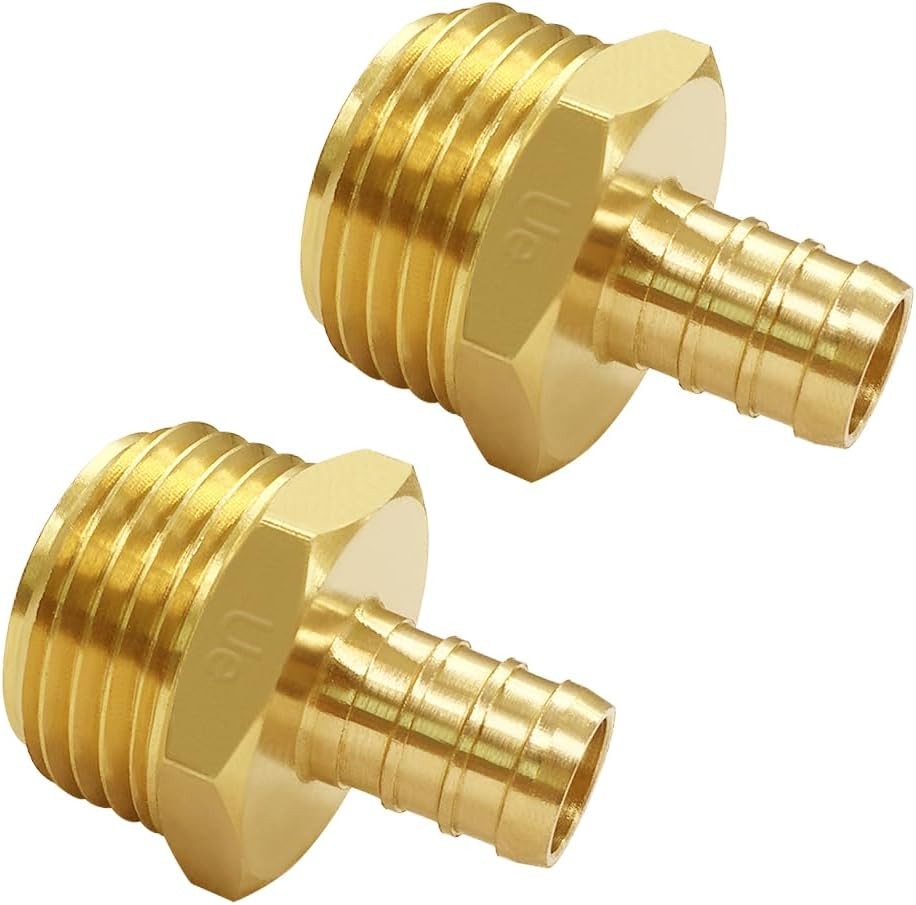 2PCS Solid Brass 3/4″ PEX Barb to GHT Male Garden Hose 3/4 Inch,