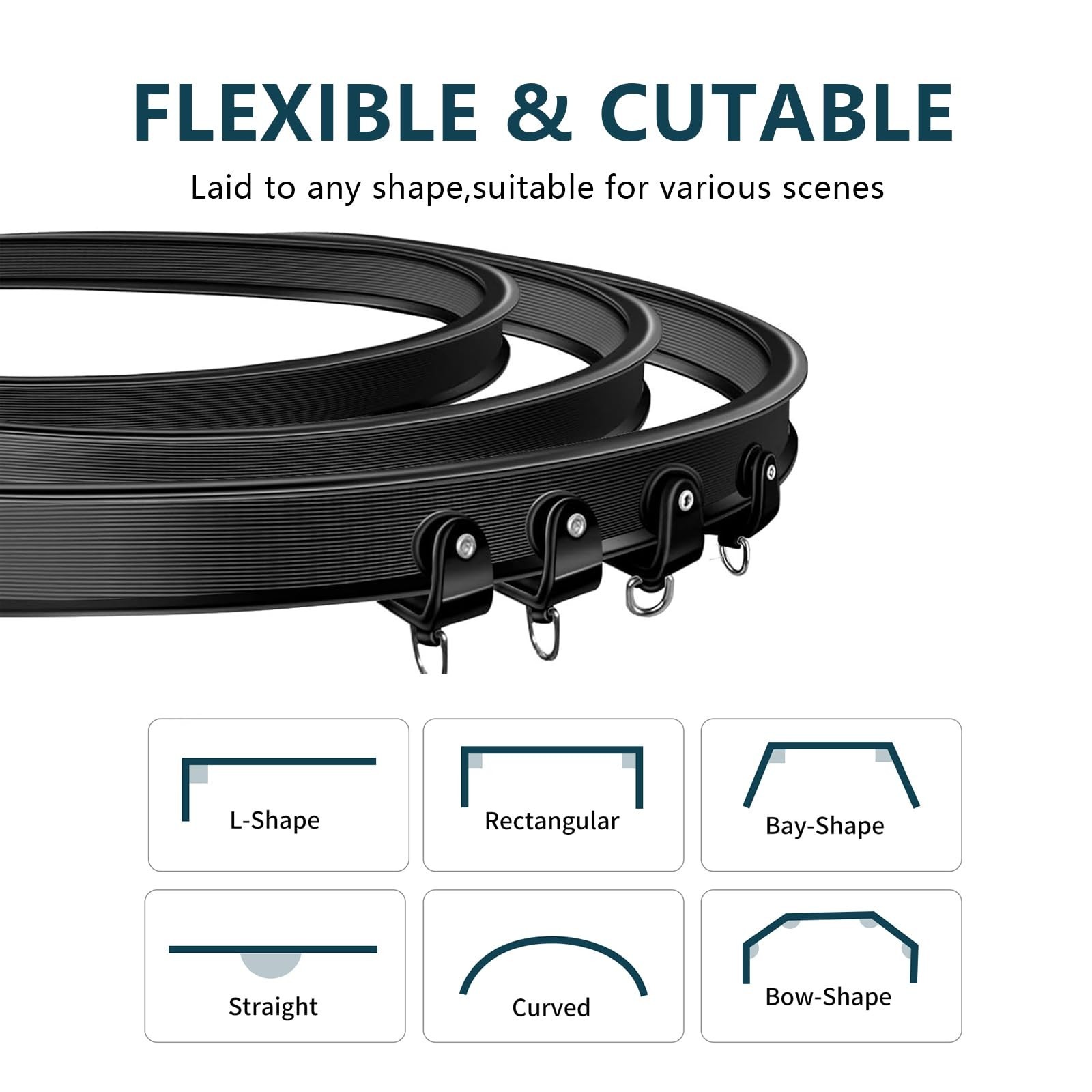 Flexible Bendable Ceiling Curtain Track, 16.4ft (5m) PVC, Metal, Plastic & St…