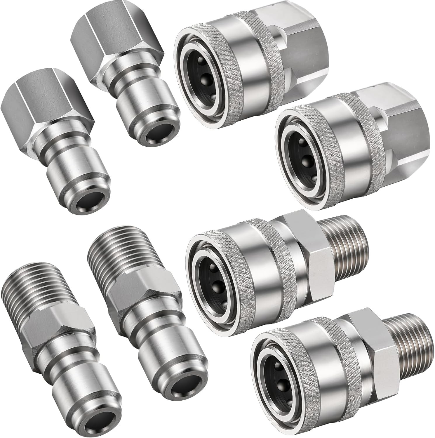 Shimeyao 4 Sets NPT 1/4 Inch Pressure Washer Coupler Quick inch, Silver