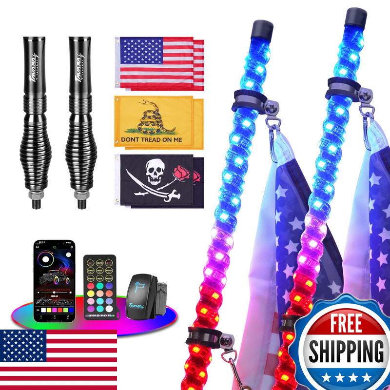 Tavaray 2Pcs 4Ft Whip Lights Spring Base Led Whip Lights App Remote Control