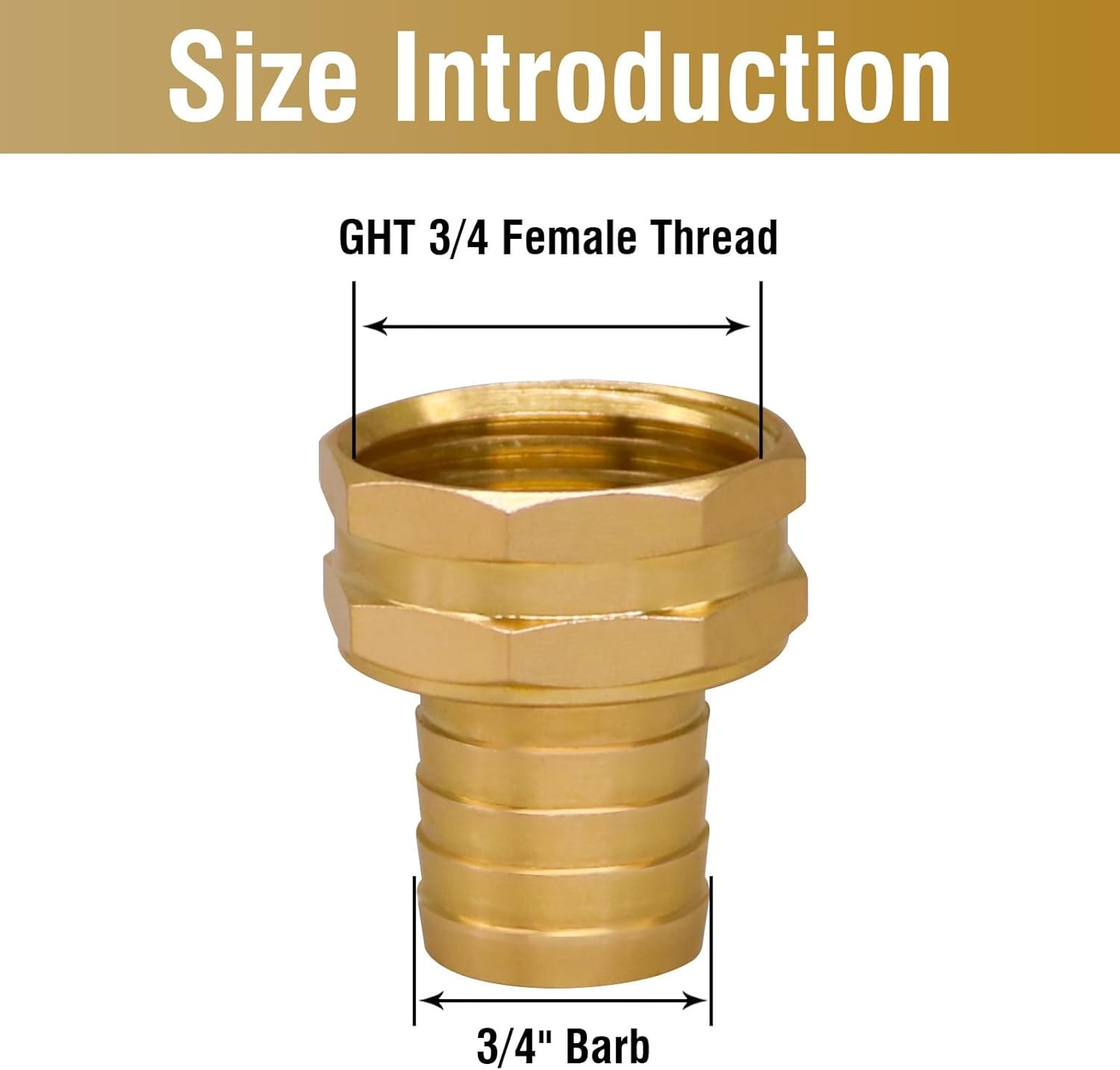 Brass Garden Hose Repair Connector, 3/4” Barb x GHT 3/4 Female Thread
