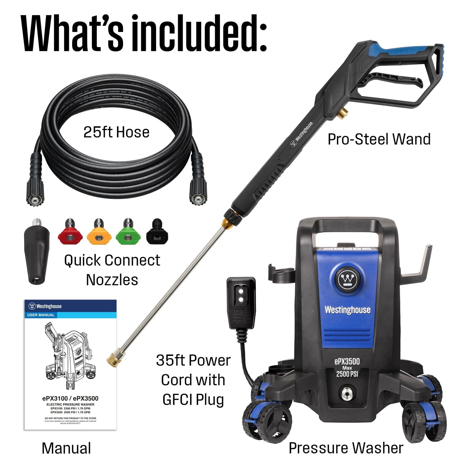 Westinghouse ePX3500 Electric Pressure Washer 2500PSI 1.76GPM 5-Nozzle Set