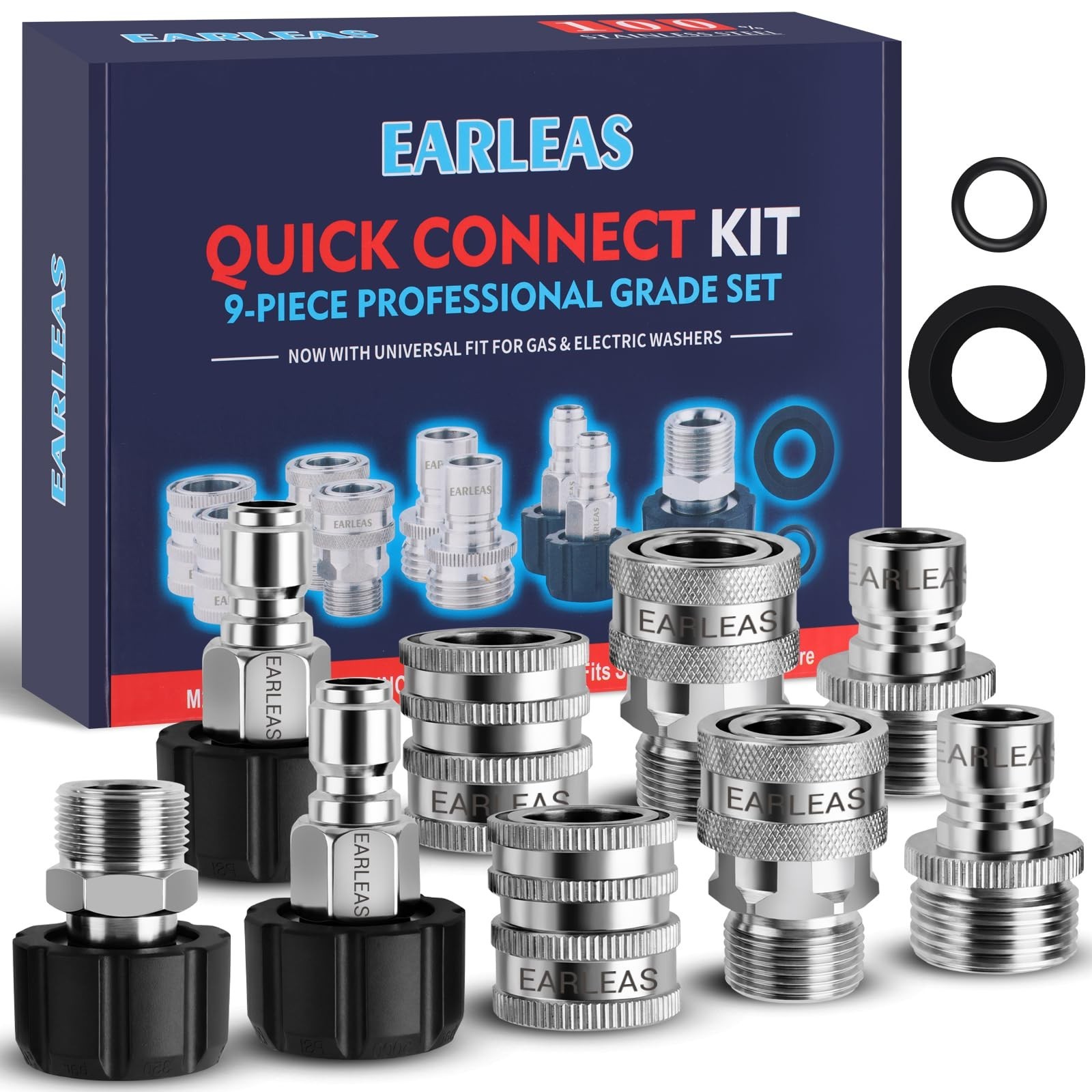 Pressure Washer Quick Connect Kit, 9-Piece Stainless Steel Adapter Set, M22-1…