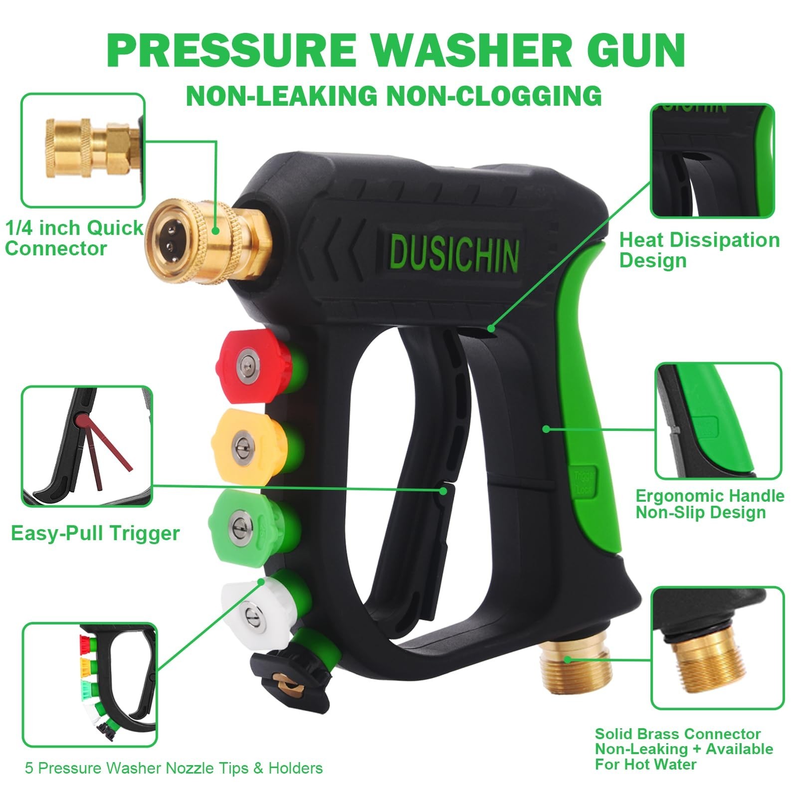 DUSICHIN Pressure Washer Gun Foam Cannon Dual Connector Shift Valve, Car Wash…
