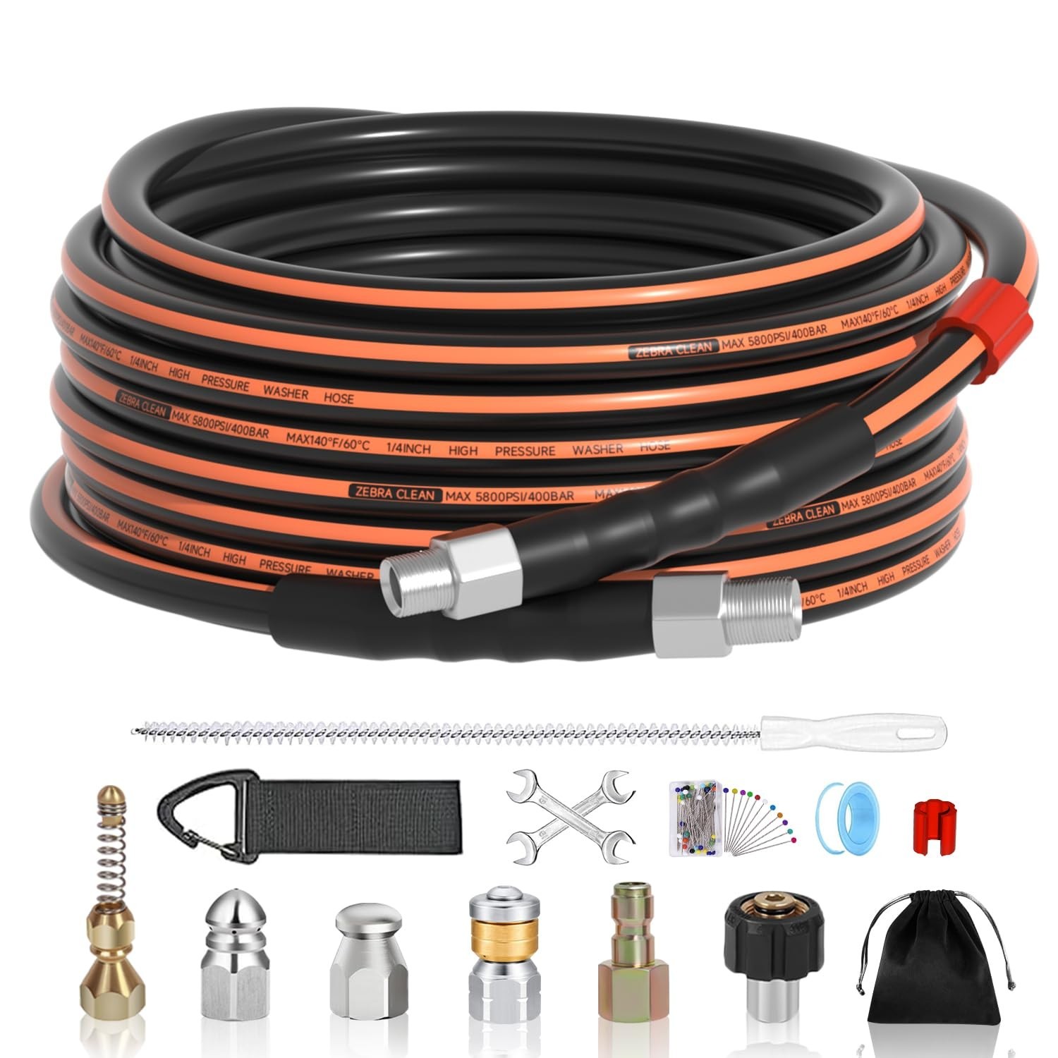 25FT Sewer Jetter Kit for Pressure Washer, 1/4″ NPT Corner Drain Cleaner Hose…