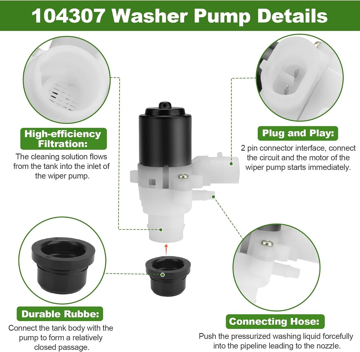 Windshield Washer Fluid Pump for Kenworth T680 T880 Peterbilt Truck