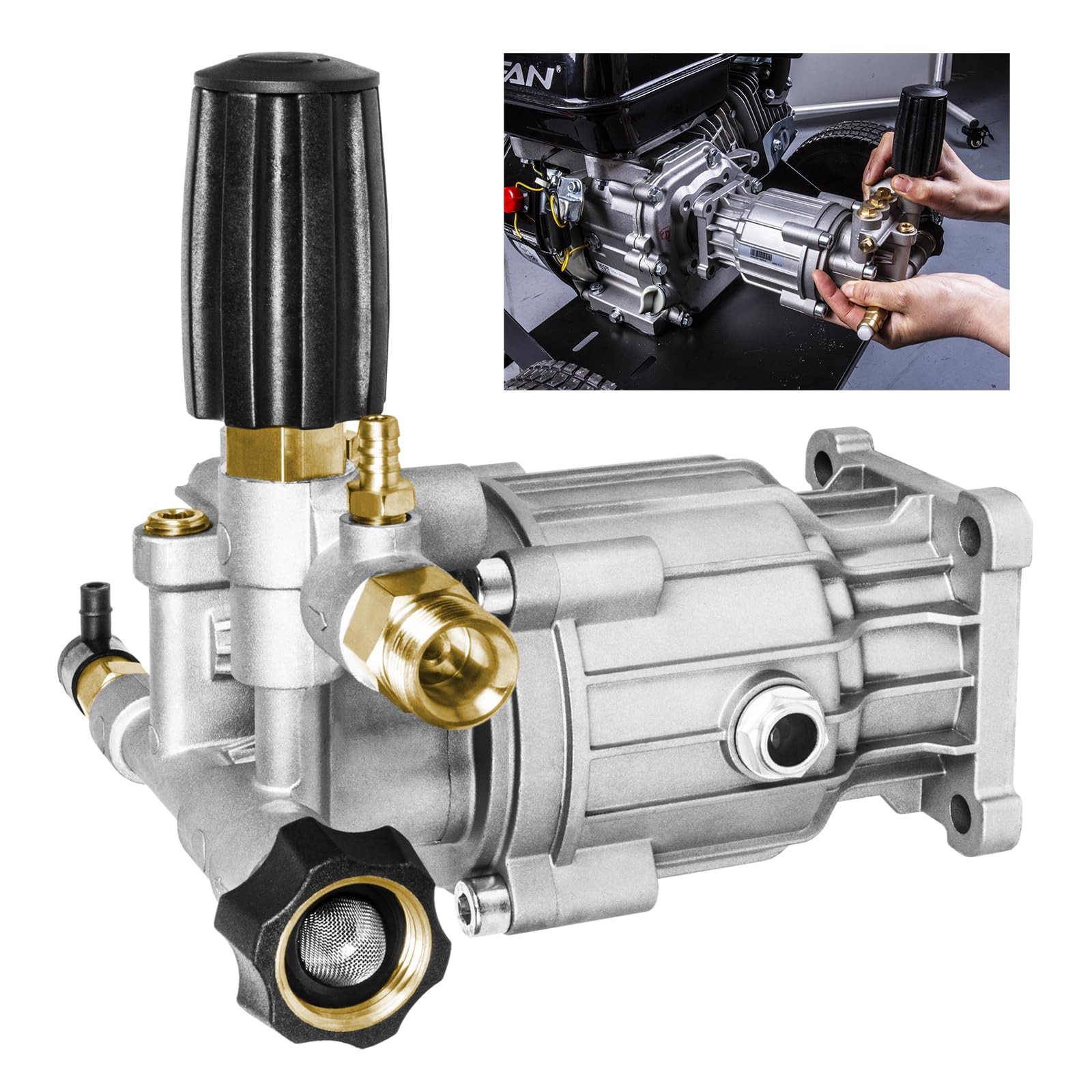 WOJET Pressure Washer Pump, 3/4″ Shaft, 3400PSI 2.5GPM, Horizontal Sliver