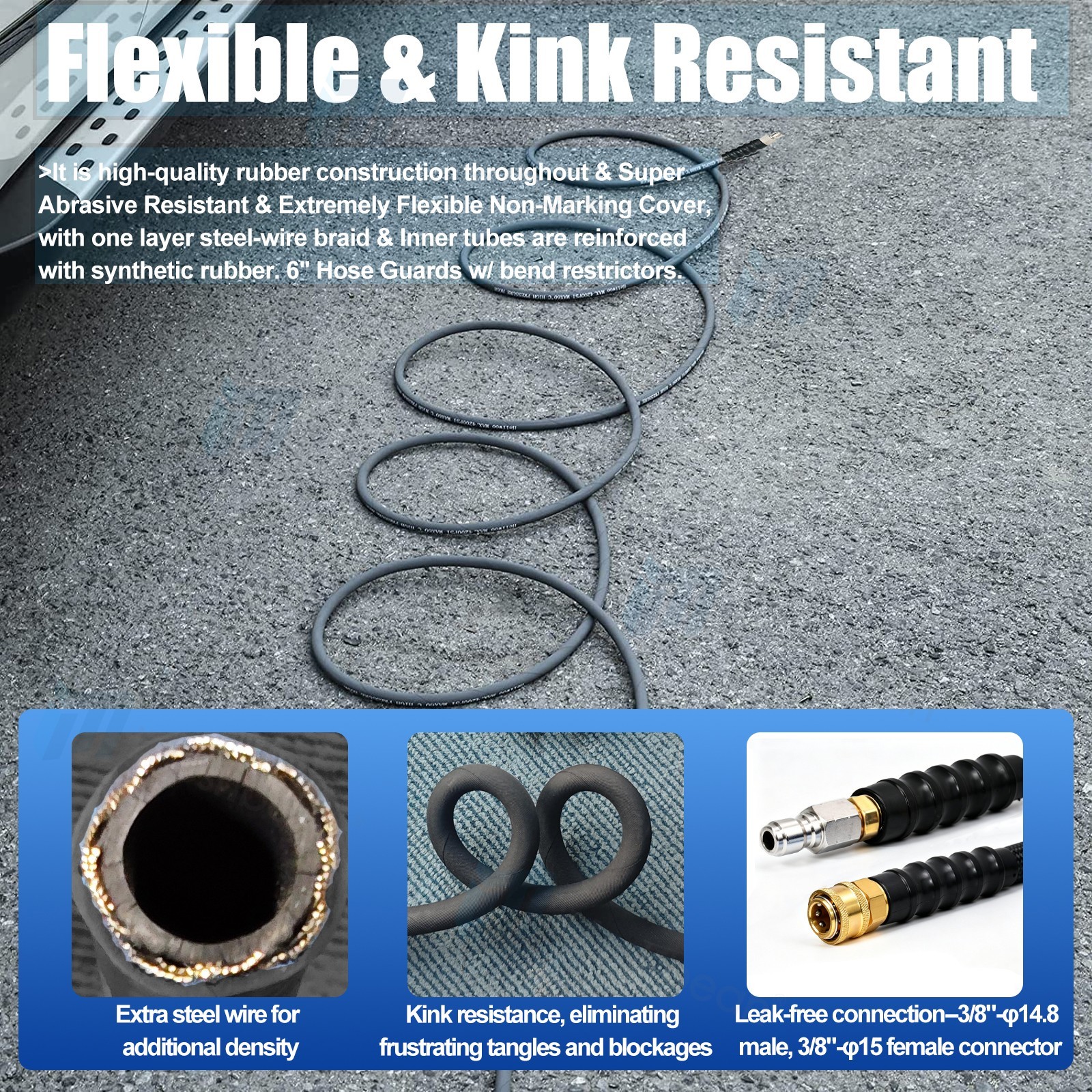 125′ Pressure Washer Hose Extension Cable 4000PSI 125ft Length Gray 3/8″ Coupler