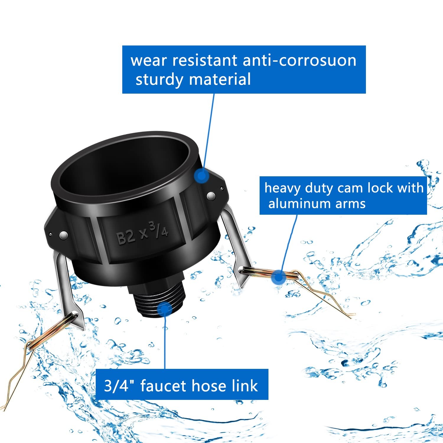Dianrui 2 Inch Black 275 330 Gallon IBC Tote Tank Drain Adapter