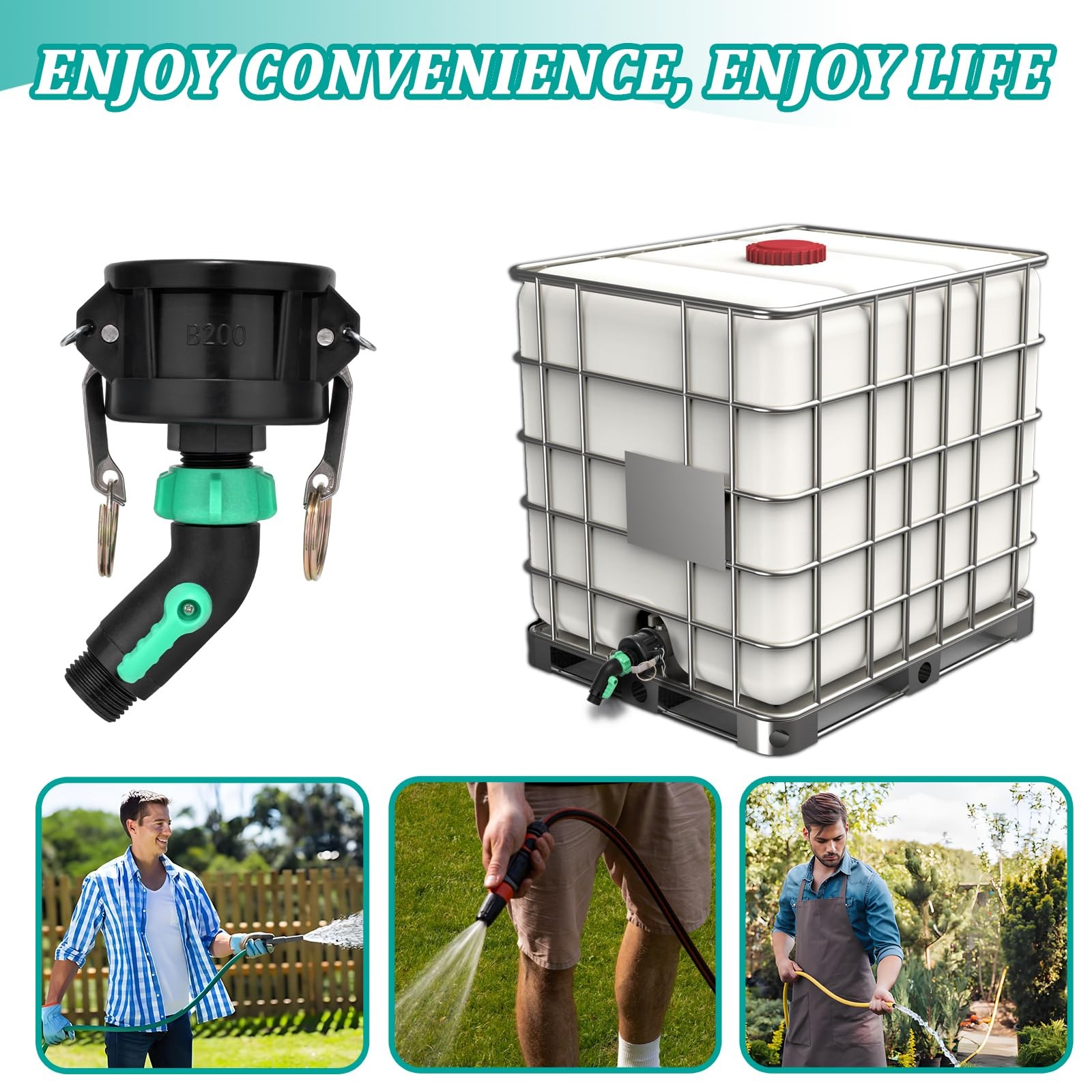 275 330 Gallon IBC Tote Fittings with 45 Degree Hose 45 Degree, Black,Green