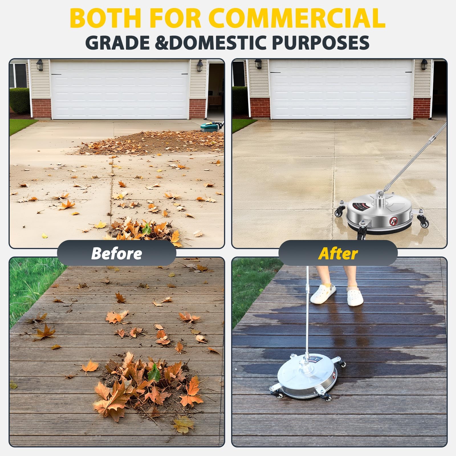 Dalmbox 14″ Pressure Washer Surface Cleaner with 4 Wheels, 14 Inch, Silvery