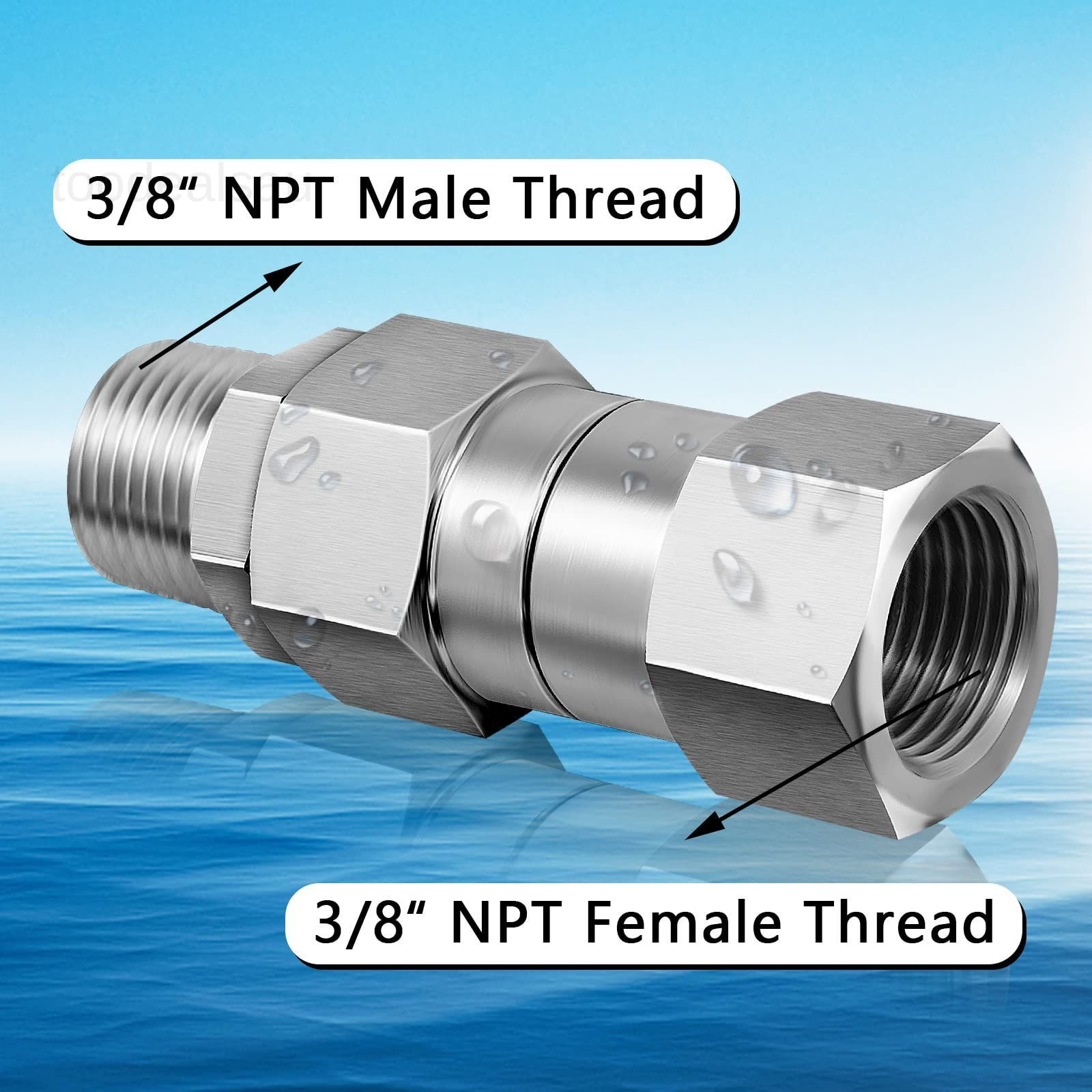 3/8 NPT Pressure Washer Swivel Male to Female-2Pcs, Silver