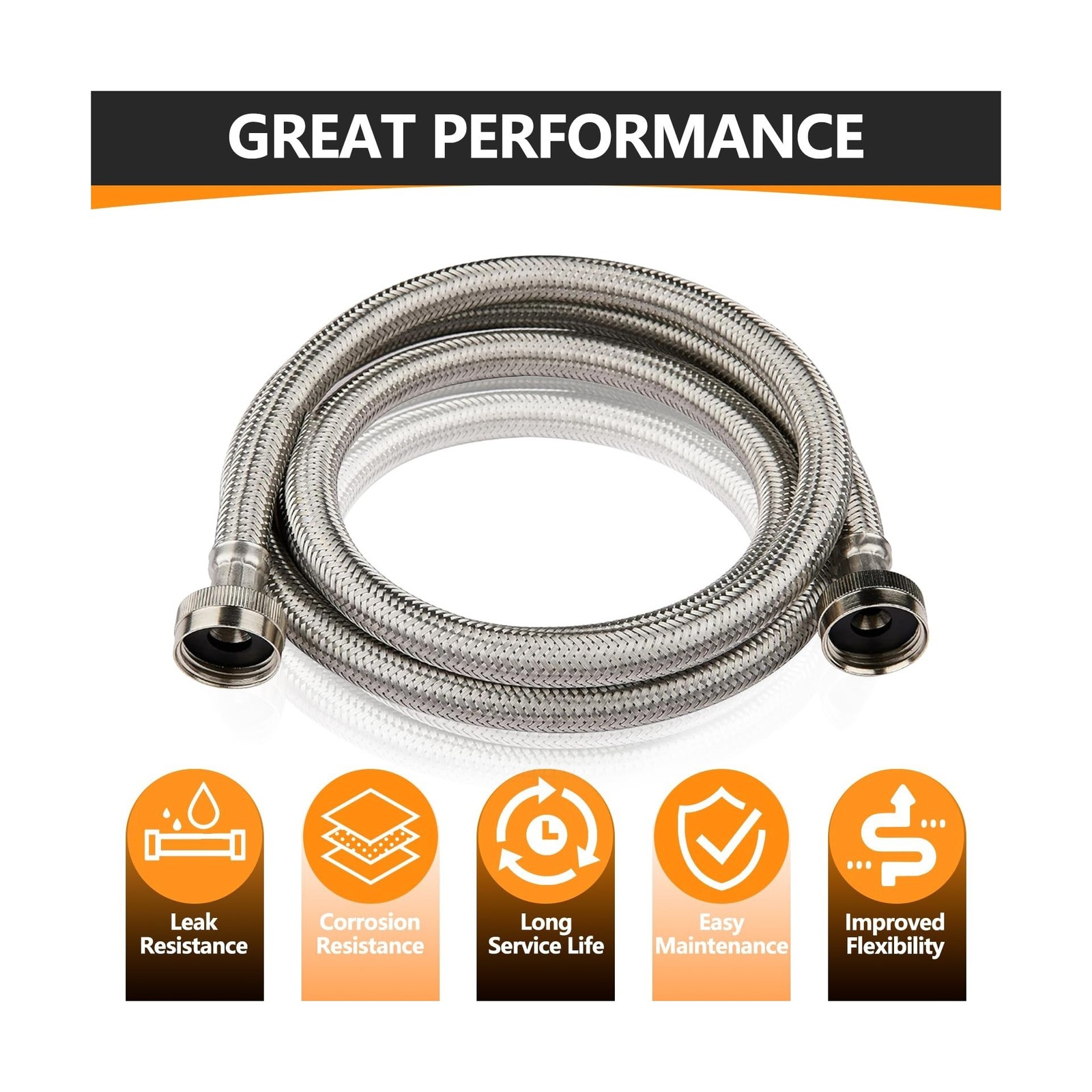 10-Pack HeSun 6 Ft Washing Machine Hose, 3/4″ FHT Stainless Steel Washer Hose…