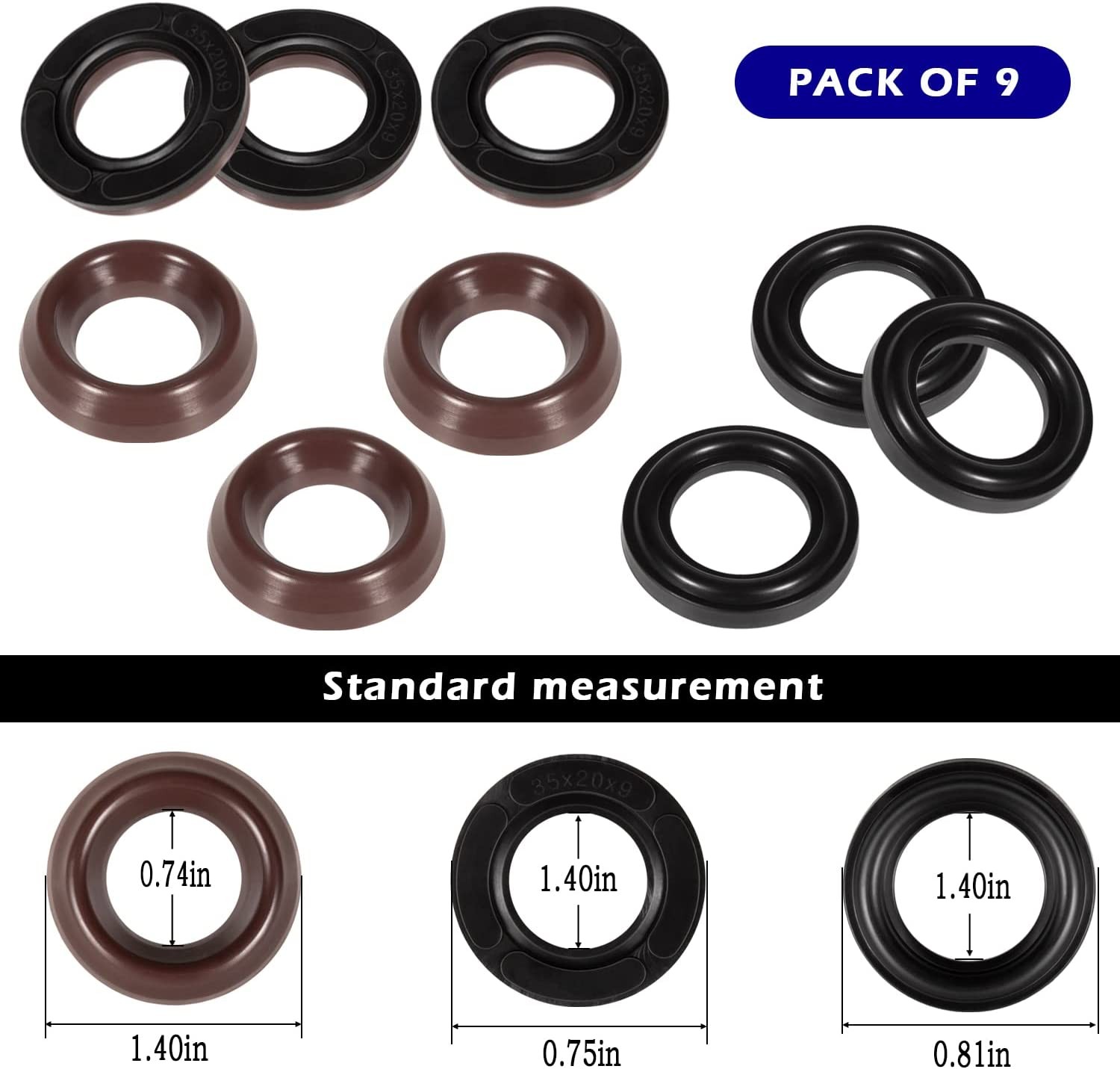 9pcs General Pump K69 Packing Kit 20mm, Repair Kit fits GP K69 Interpump TS2021