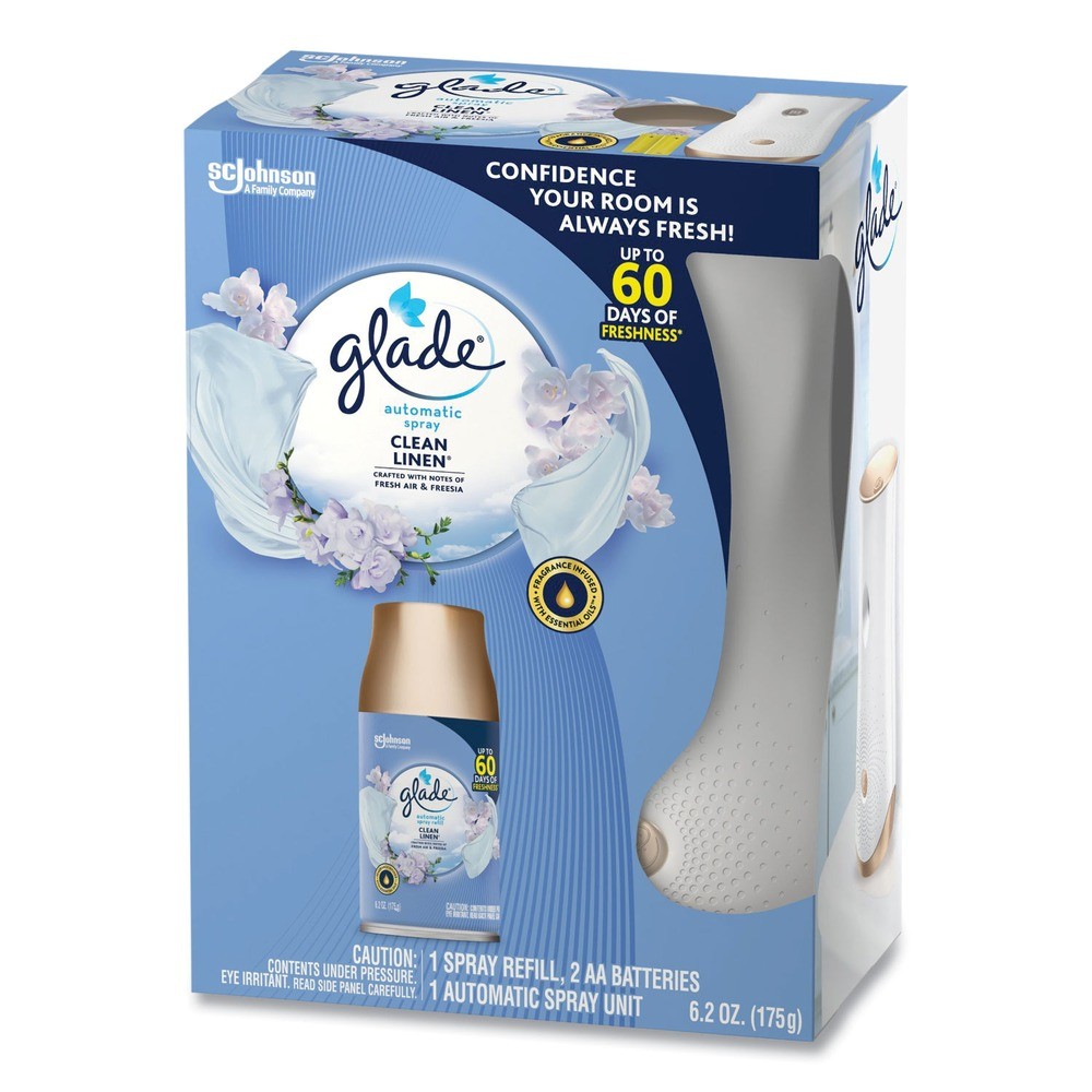 Glade 310916 Clean Linen Automatic Spray Starter Kit – White/Gold (4/Kit) New