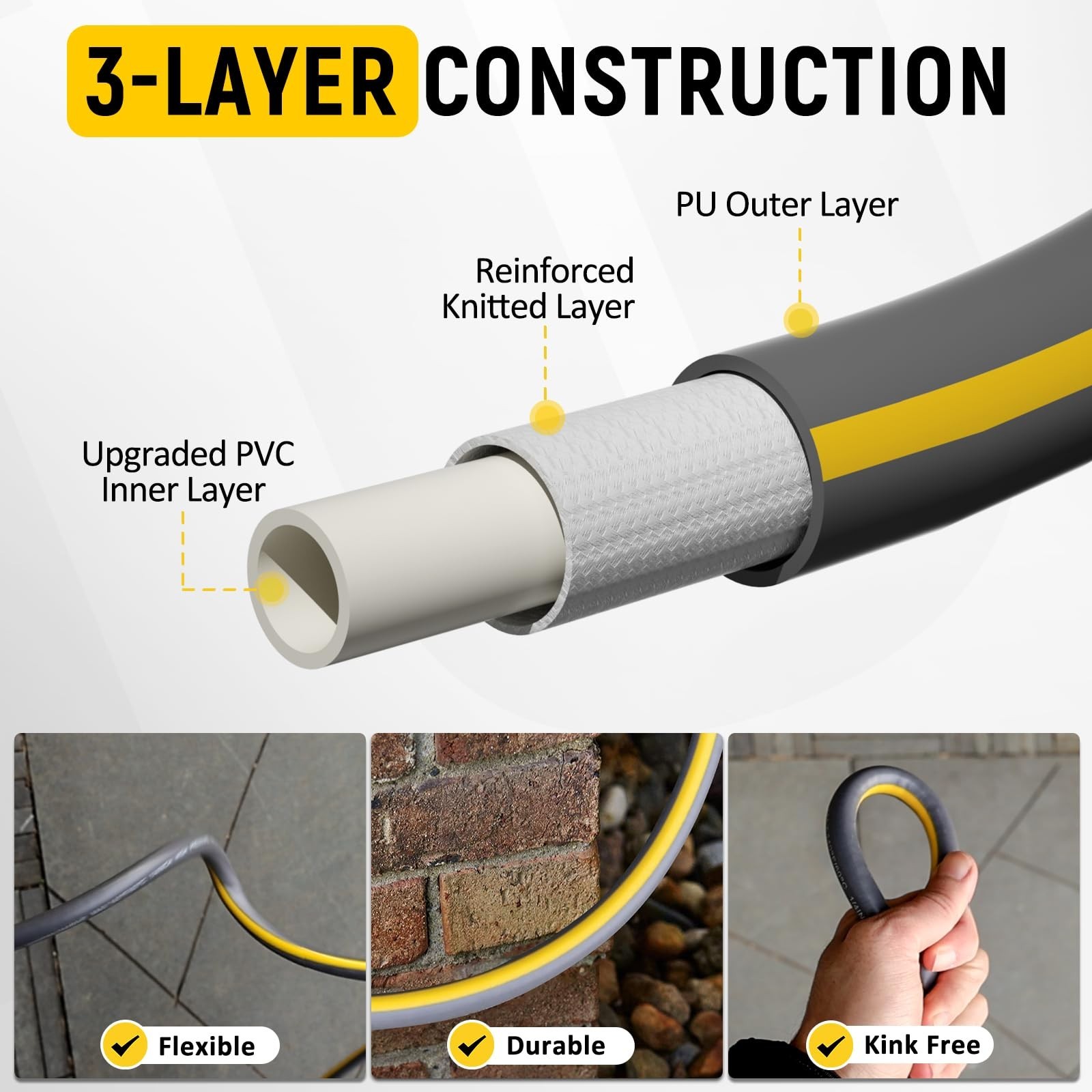 Flexible Pressure Washer Hose 25FT, 1/4” Kink Resistant 3600 PSI Power Washe…