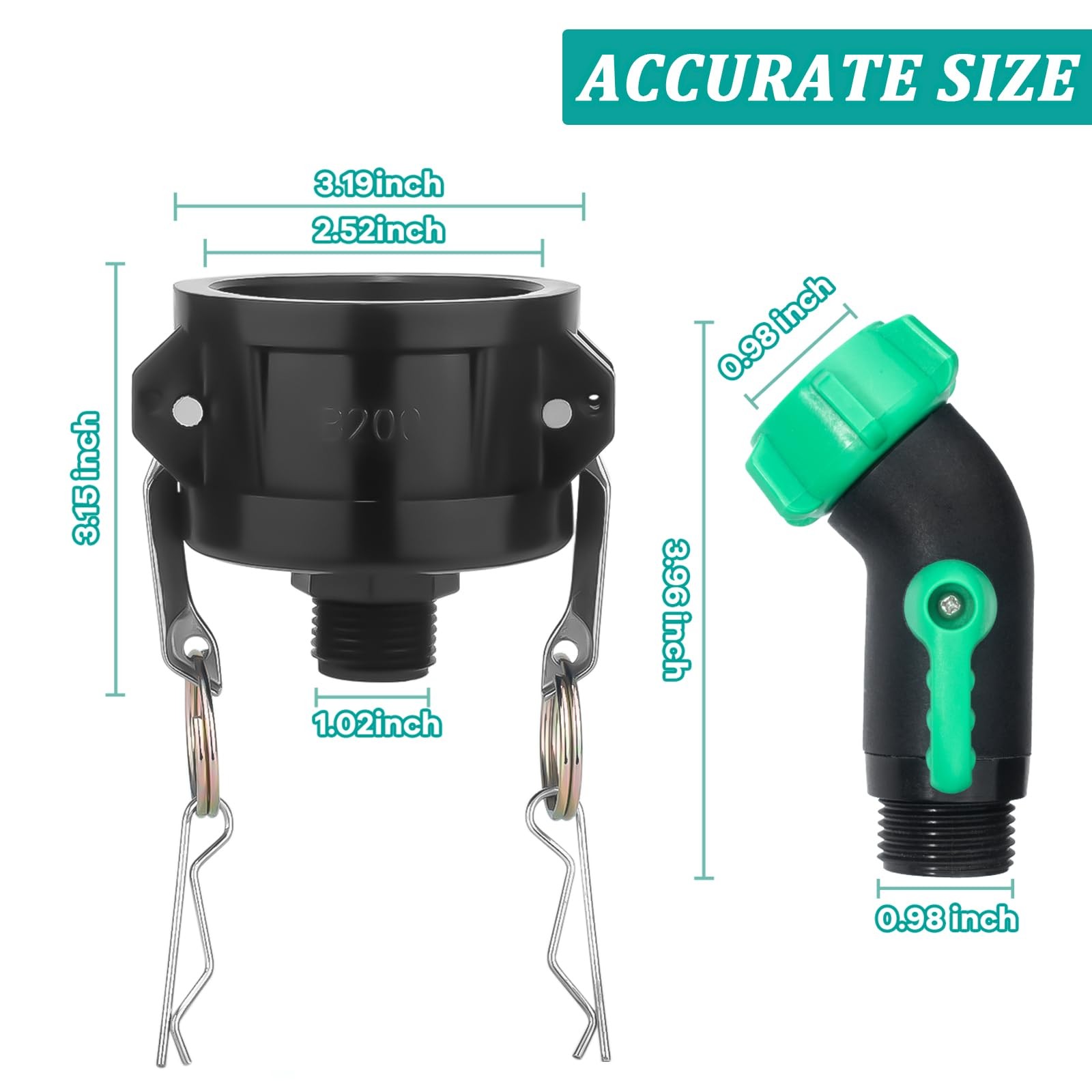 275 330 Gallon IBC Tote Fittings with 45 Degree Hose 45 Degree, Black,Green