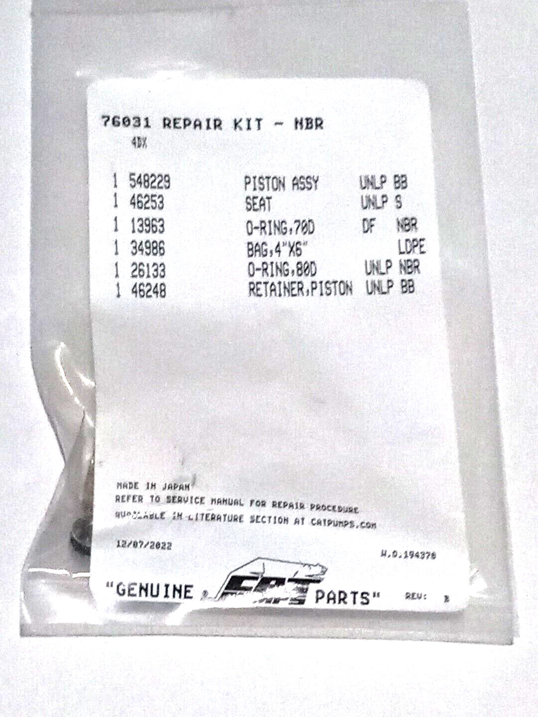 #76031 Cat Pumps Unloader Repair Piston Assembly Cat 4DX And Cat 4SP Pumps