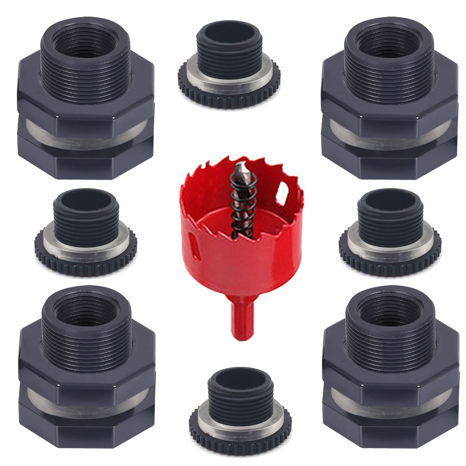 Qitdathn 4 PCS Rain Barrel Bulkhead Fitting kit 3/4″ (Diameter 25mm), Gray