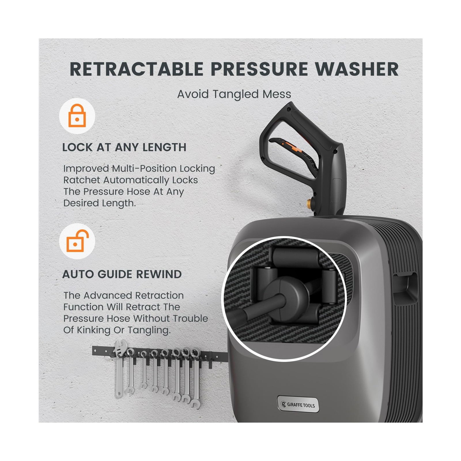 Giraffe Tools Grandfalls Retractable Pressure Washer G20B, 2500 PSI 2.2 GPM, …