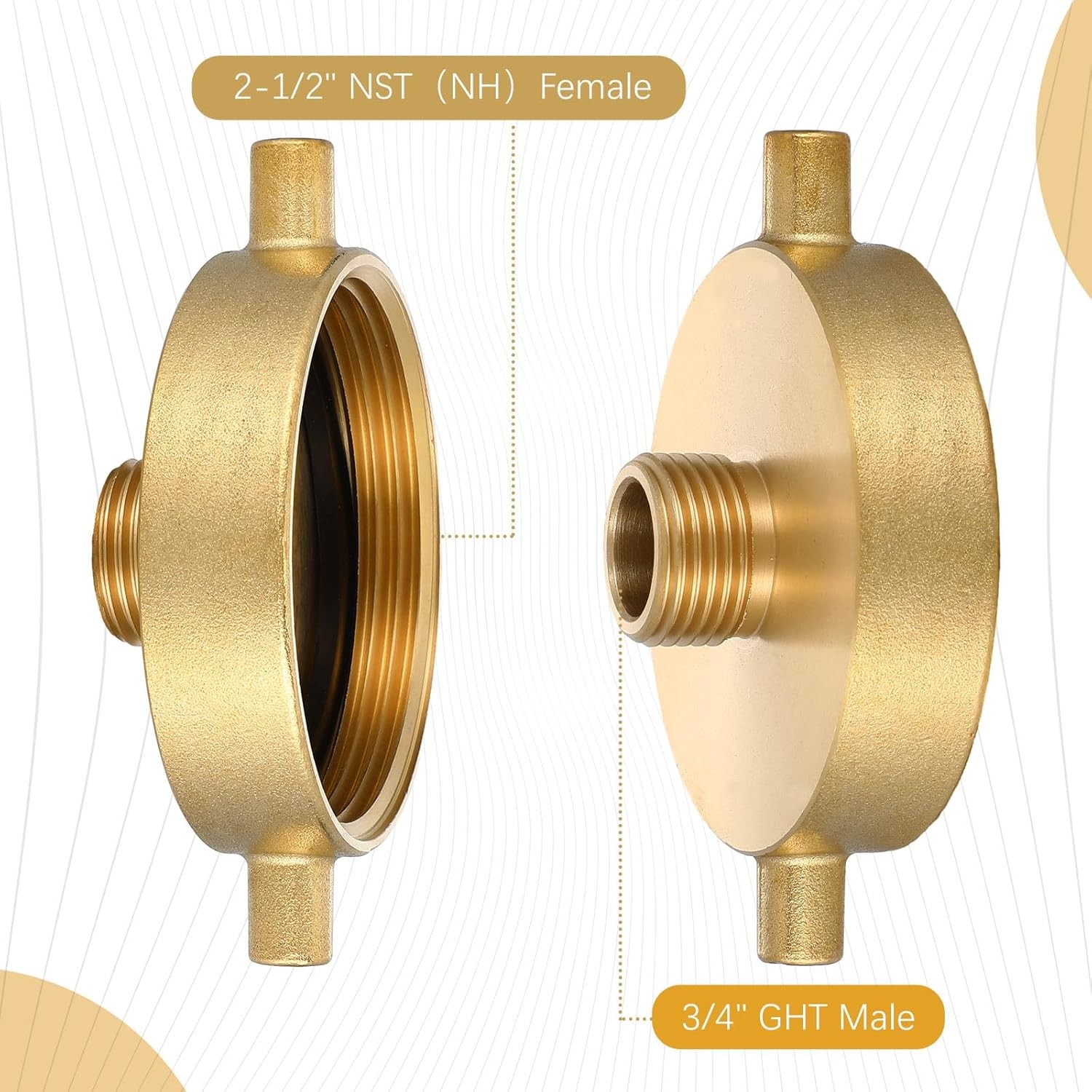 1 Pack Fire Hydrant Hose Adapter 2-1/2″ NST/NH Female x 3/4″ GHT brass color