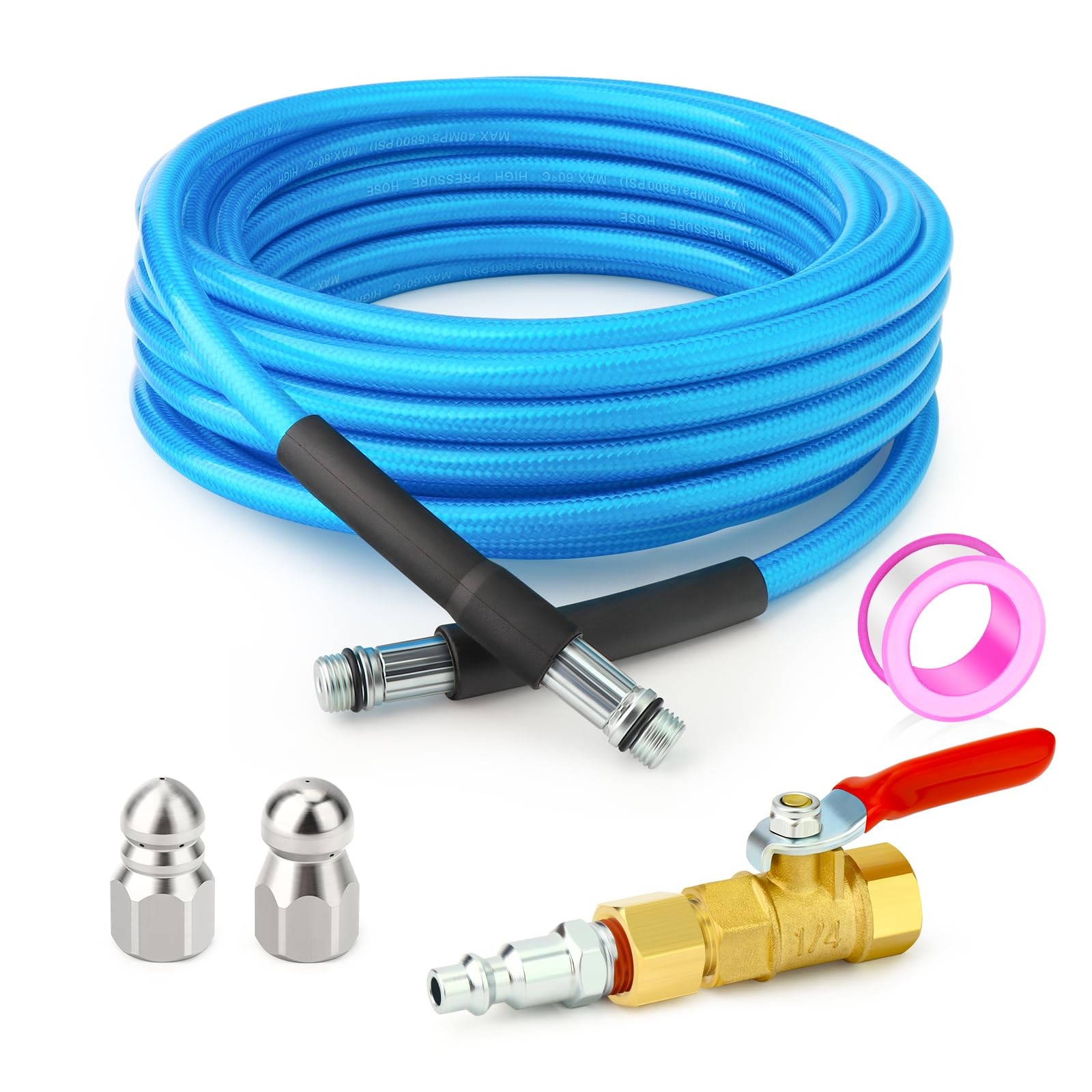 GASHER 23feet Home Dryer Vent Duct Cleaning Kit, 2 Jetter Nozzle, 1/4″