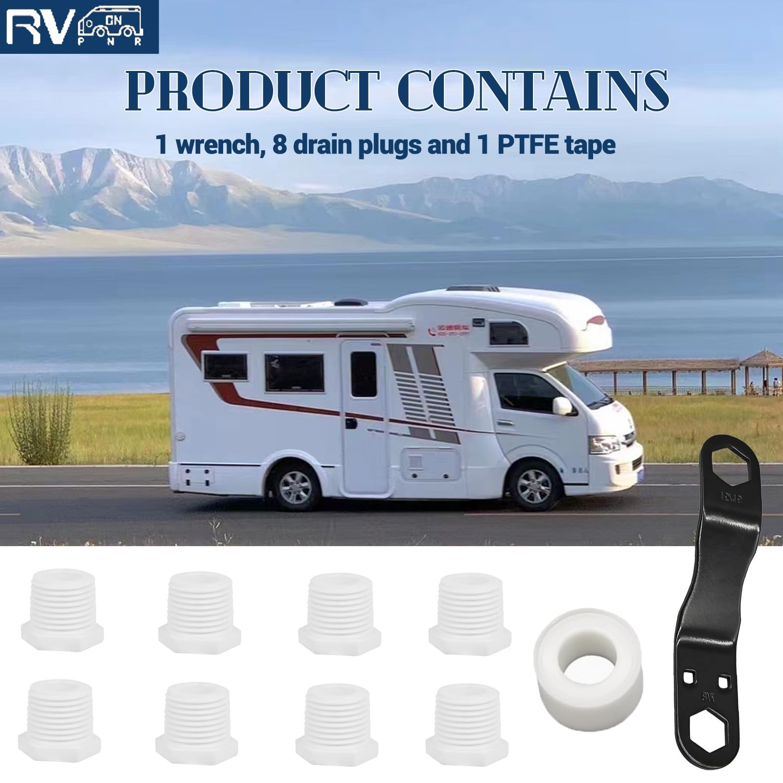 RVPNR RV Water Heater Drain Plug Kit, Include Angled Wrench, 8 Pieces 1/2″…