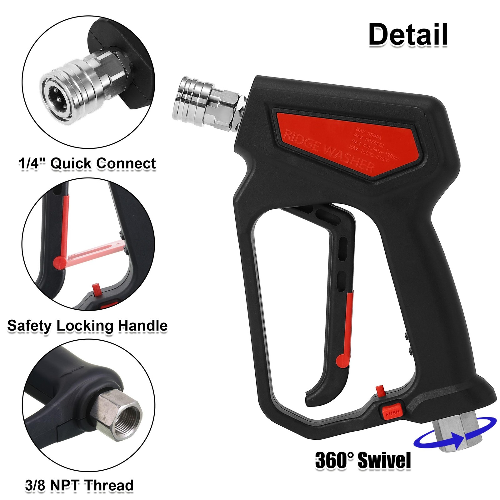 RIDGE WASHER Pressure Washer Gun 5000 PSI, 12 GPM, Short Swivel, Black