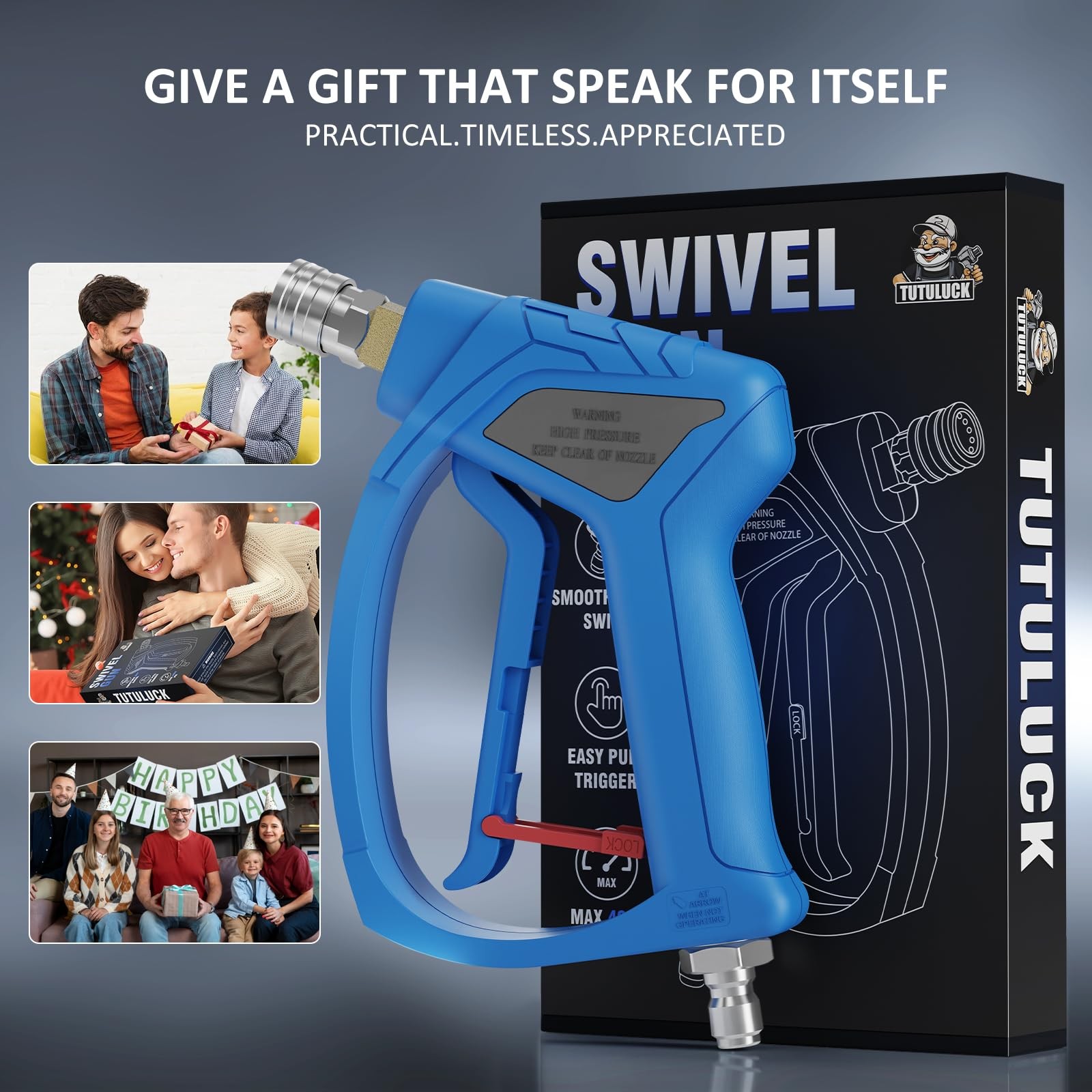 TUTULUCK® Pressure Washer Short Gun with 3/8″ Swivel, Power Small, Blue