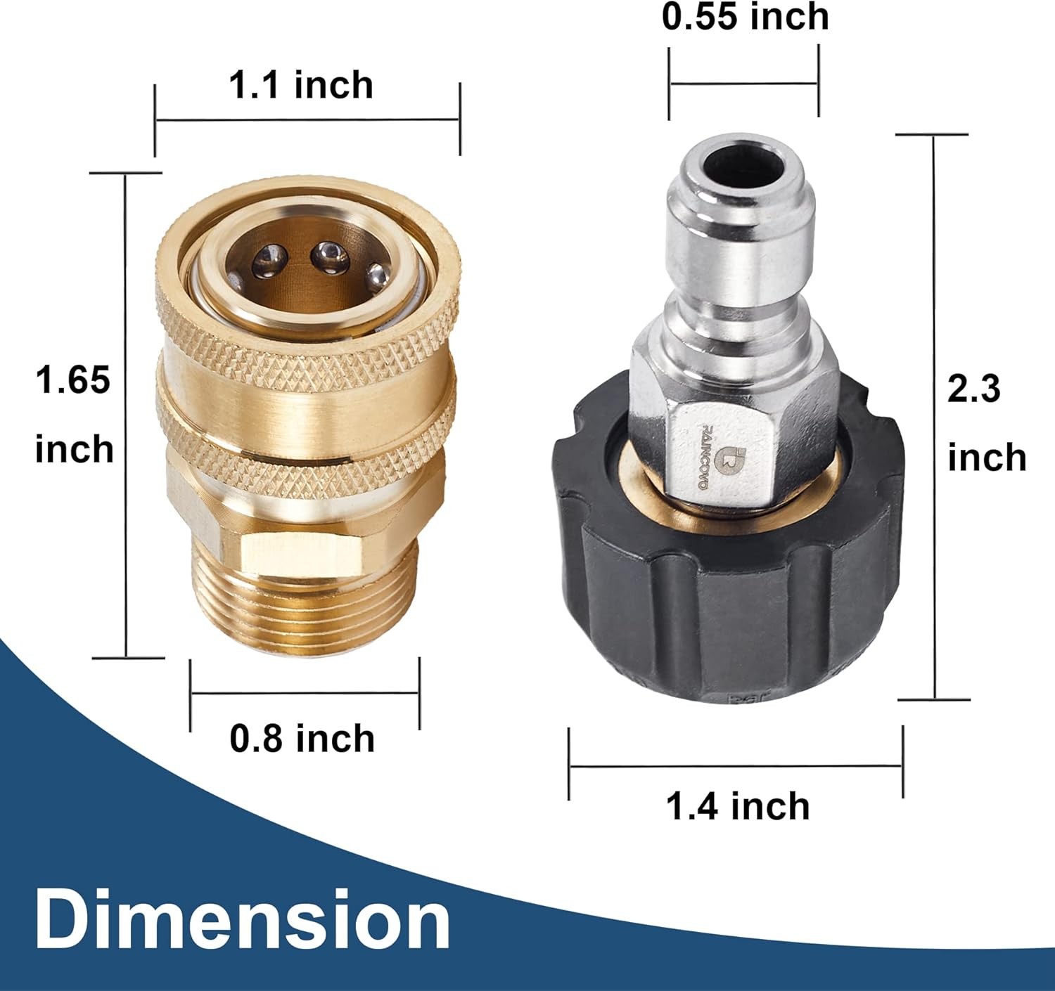 Pressure Washer Quick Connect Fittings, M22 14mm to 3/8 Inch