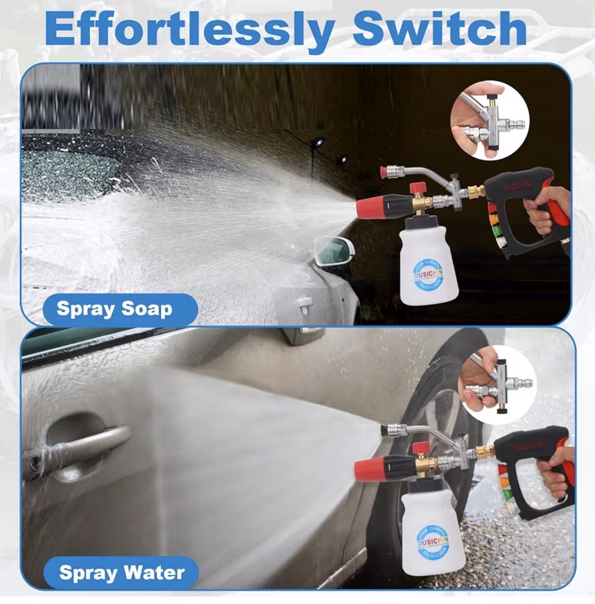 DUSICHIN Short Wand Pressure Washer Gun Foam Cannon 1/4″ Quick Connector Pres…