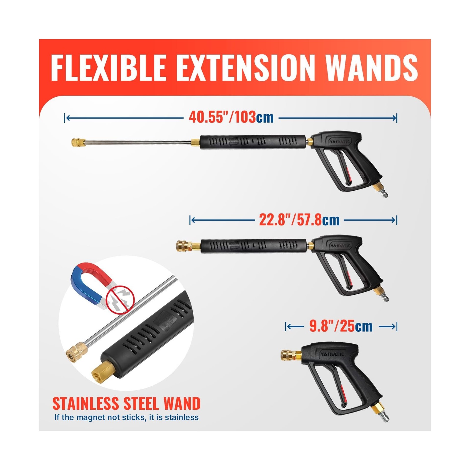 YAMATIC Pressure Washer Gun and Hose, 25 FT Flexible Hose with Stai… Fast Ship
