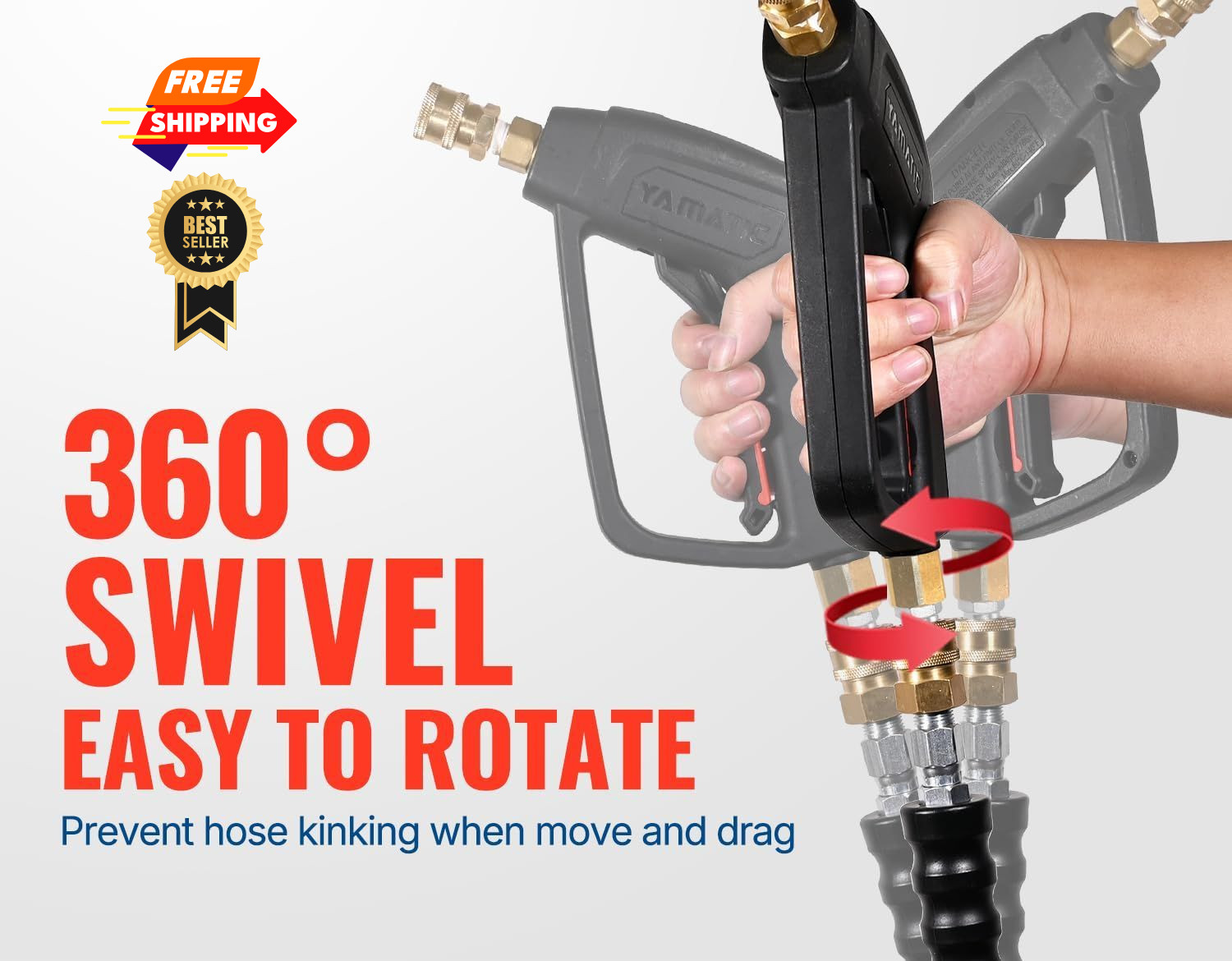 YAMATIC Pressure Washer Gun Wand with Swivel 3/8″ Plug & M22 Long Gun, Black