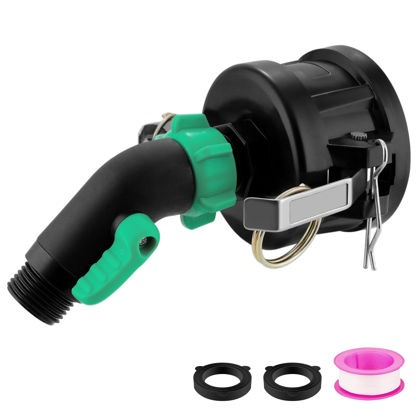 275 330 Gallon IBC Tote Fittings with 45 Degree Hose 45 Degree, Black,Green