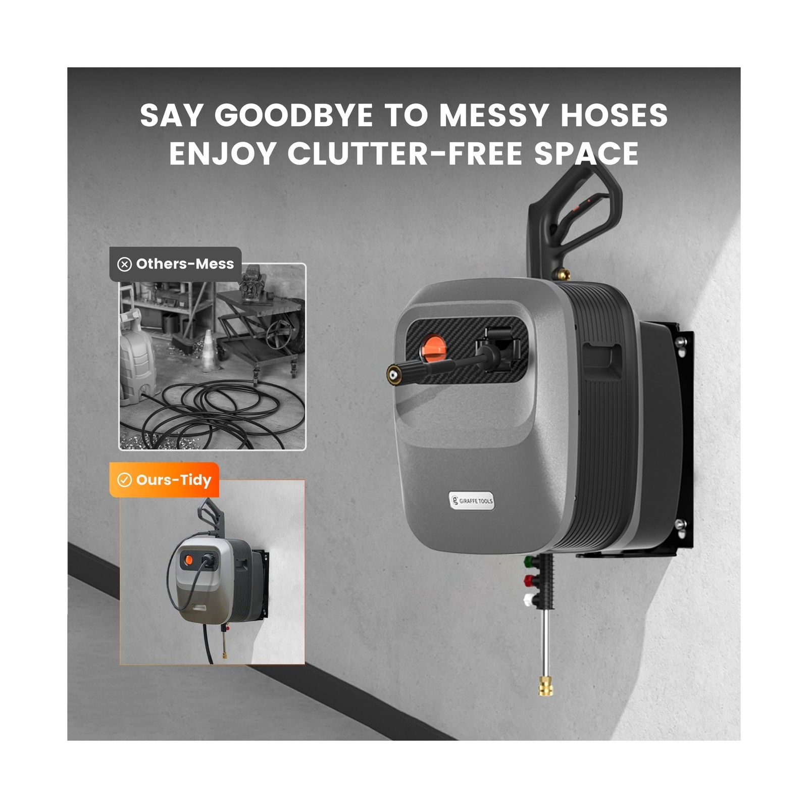 Giraffe Tools Grandfalls Retractable Pressure Washer G20B, 2500 PSI 2.2 GPM, …