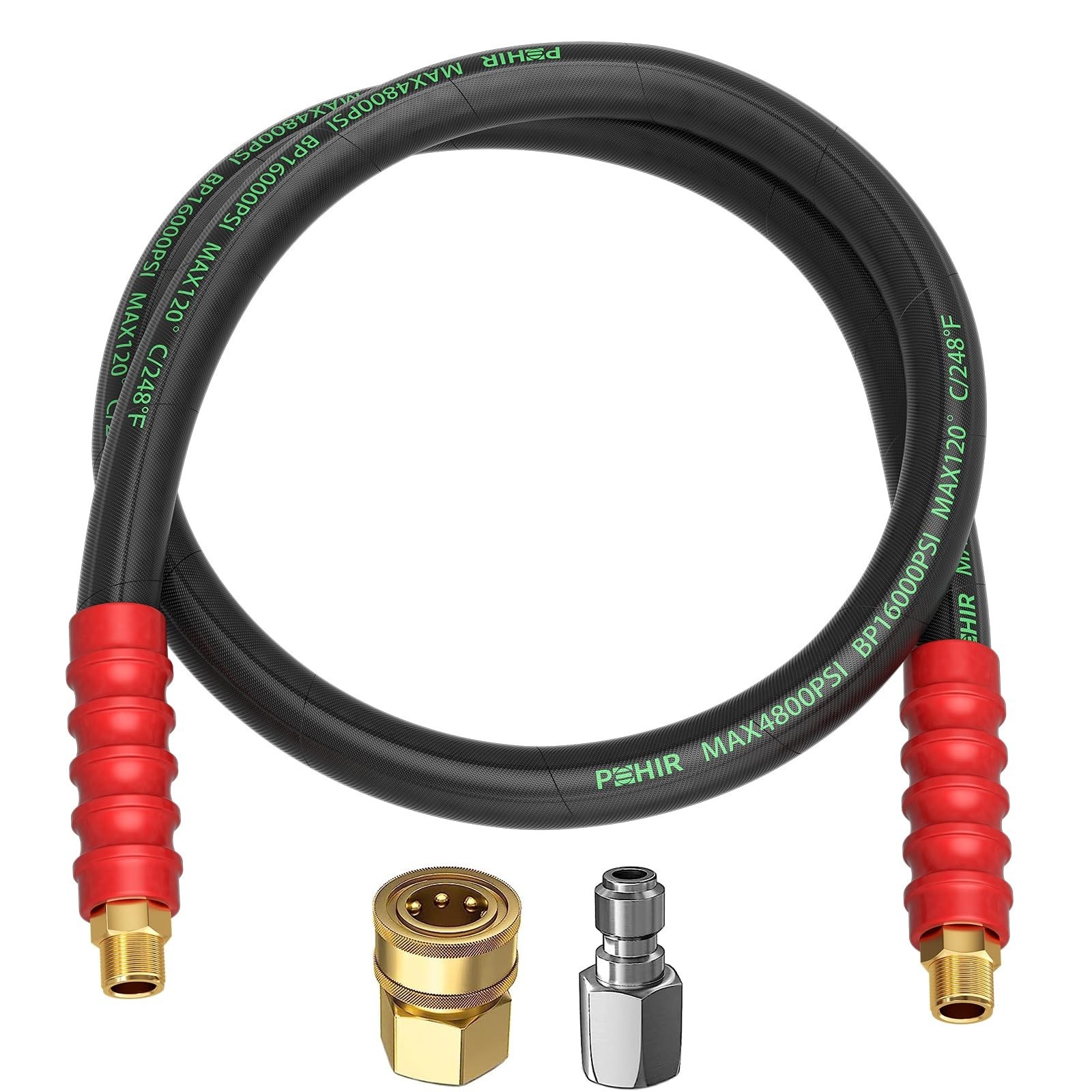 5FT Pressure Washer Whip Hose, 3/8’’ Jumper Hose 4800PSI with Quick