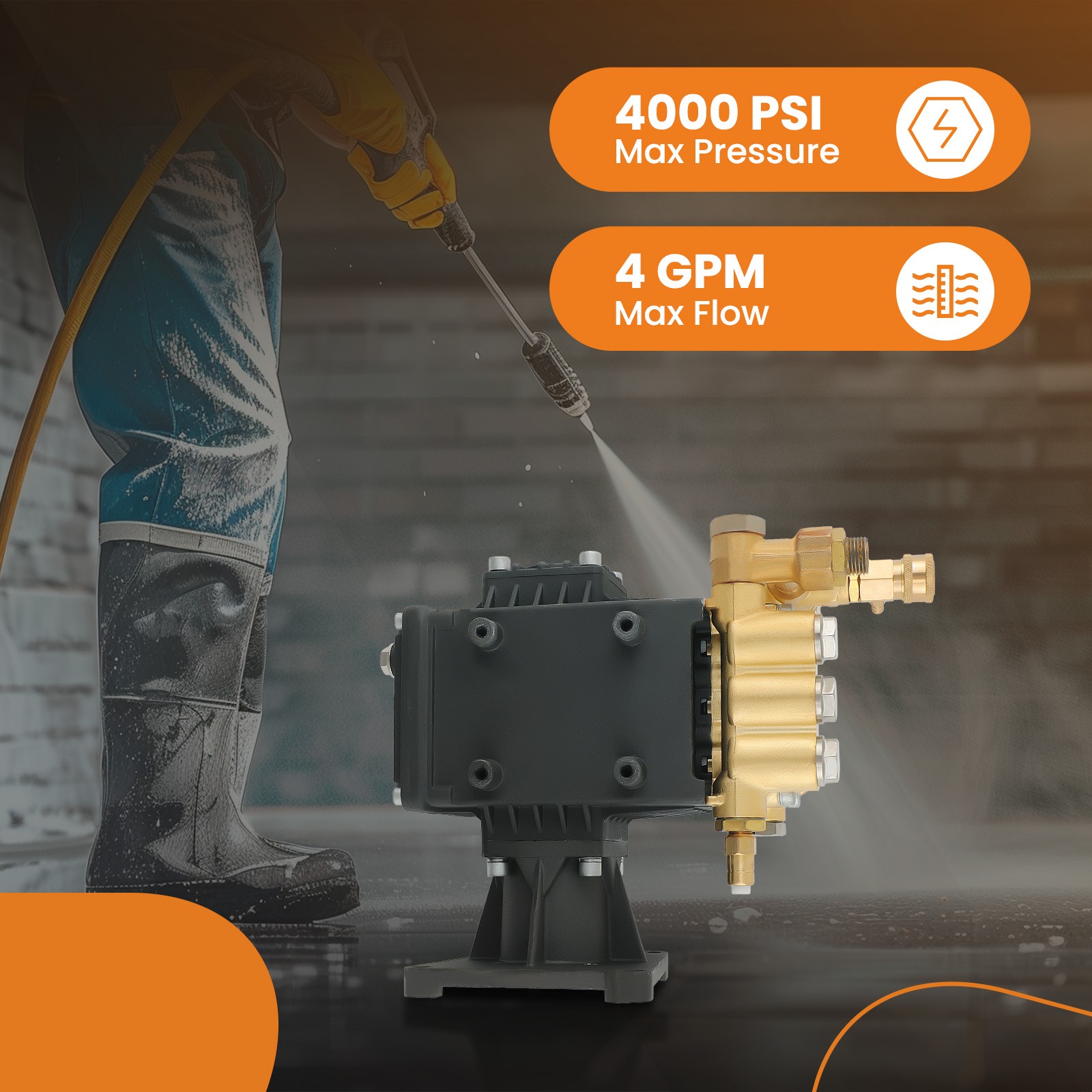 Pressure Power Washer Pump Triplex Plunger Pressure Washer Pump 1″ Shaft 4.0 GPM